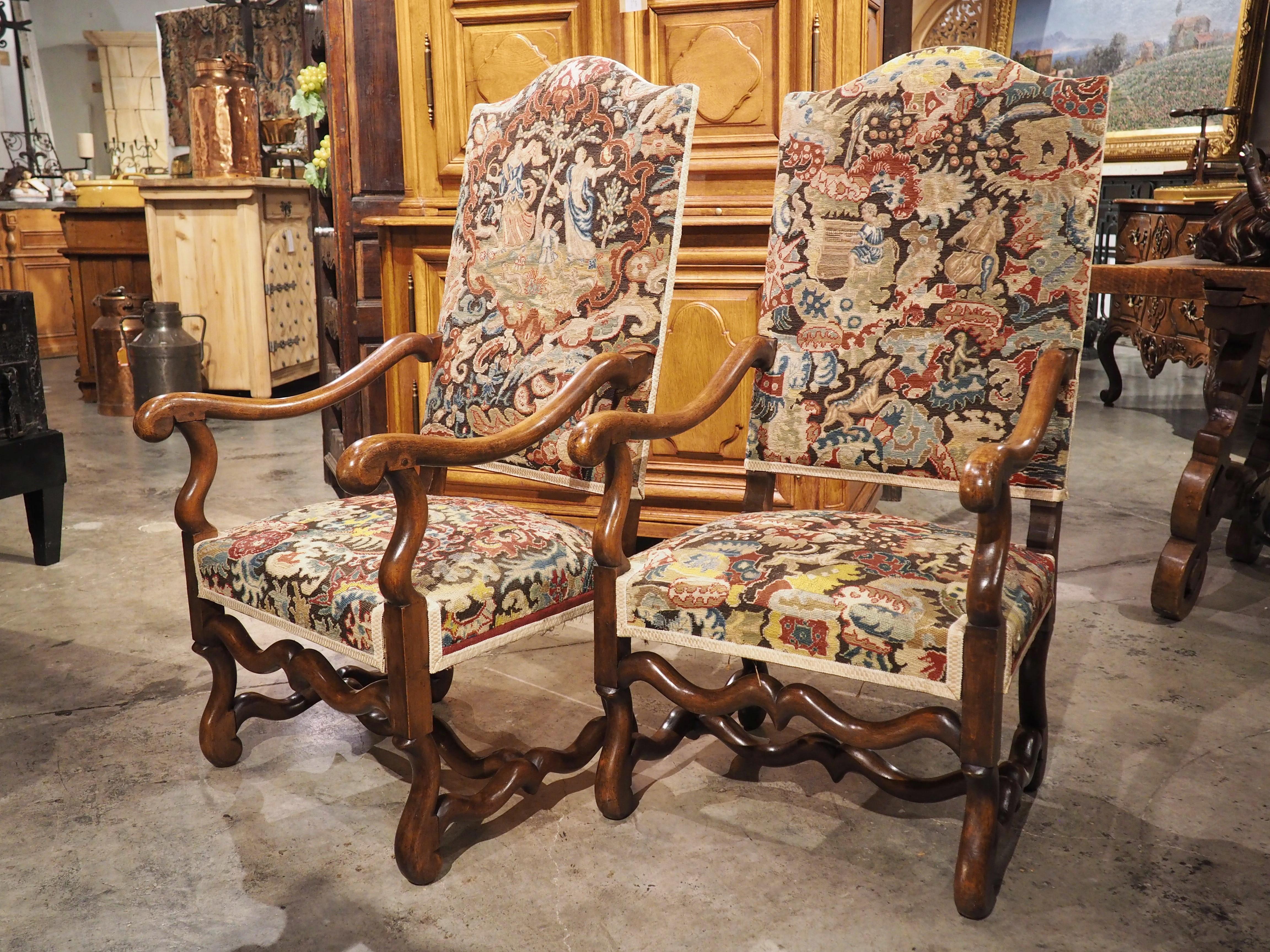 Pair of Antique Walnut Wood Os De Mouton Armchairs from France, C. 1880 12