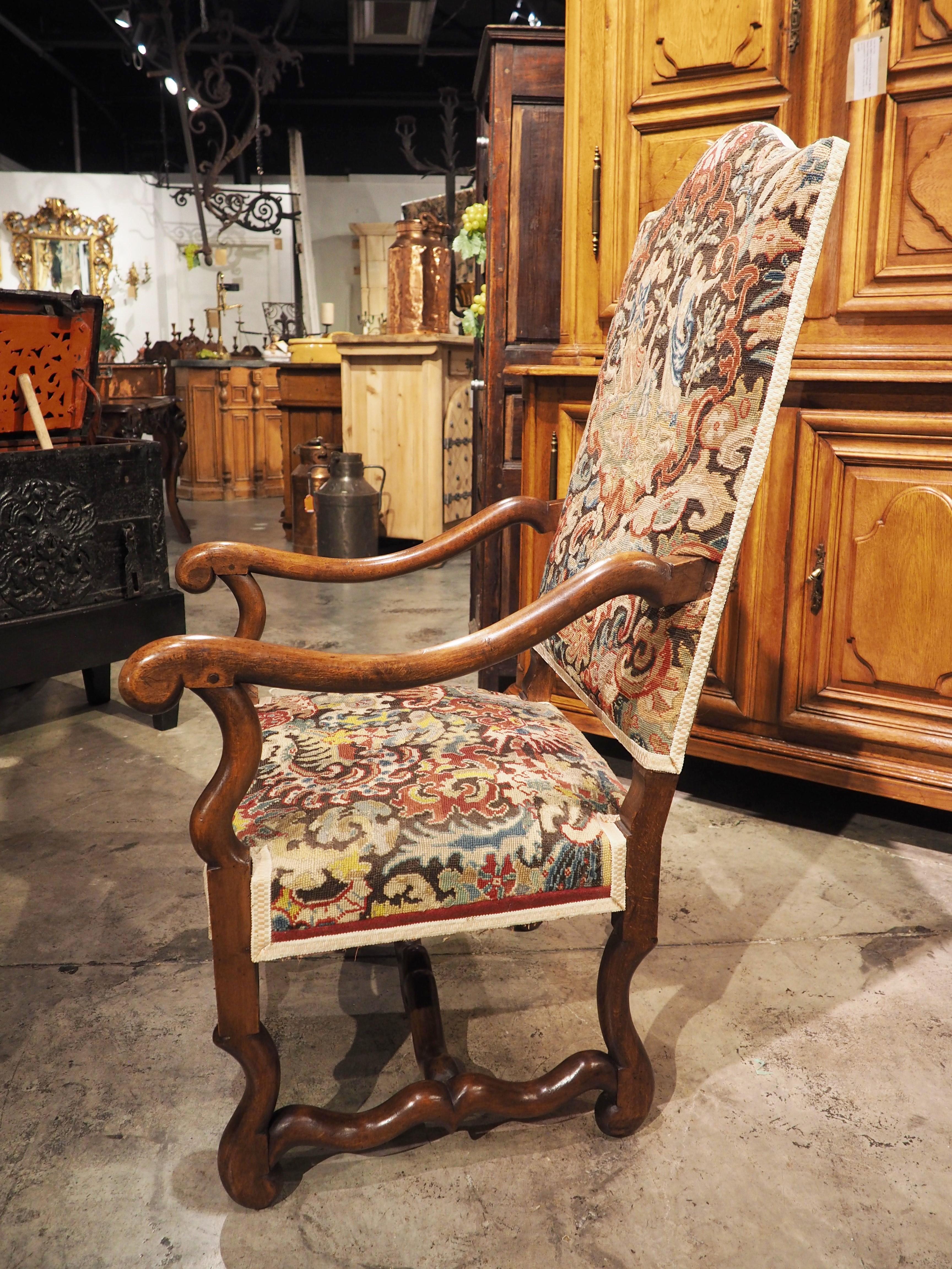 Hand-Carved Pair of Antique Walnut Wood Os De Mouton Armchairs from France, C. 1880