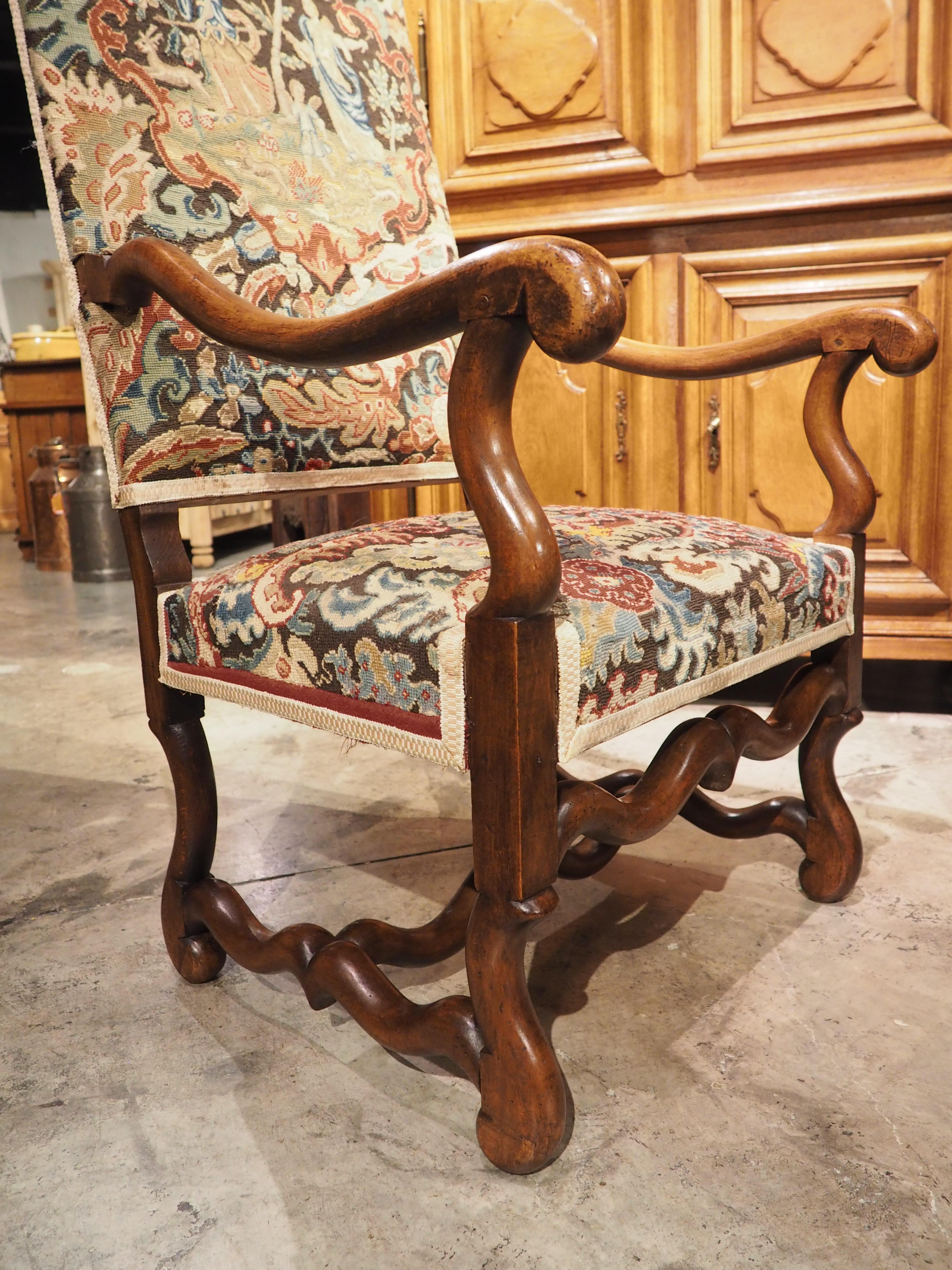 Textile Pair of Antique Walnut Wood Os De Mouton Armchairs from France, C. 1880