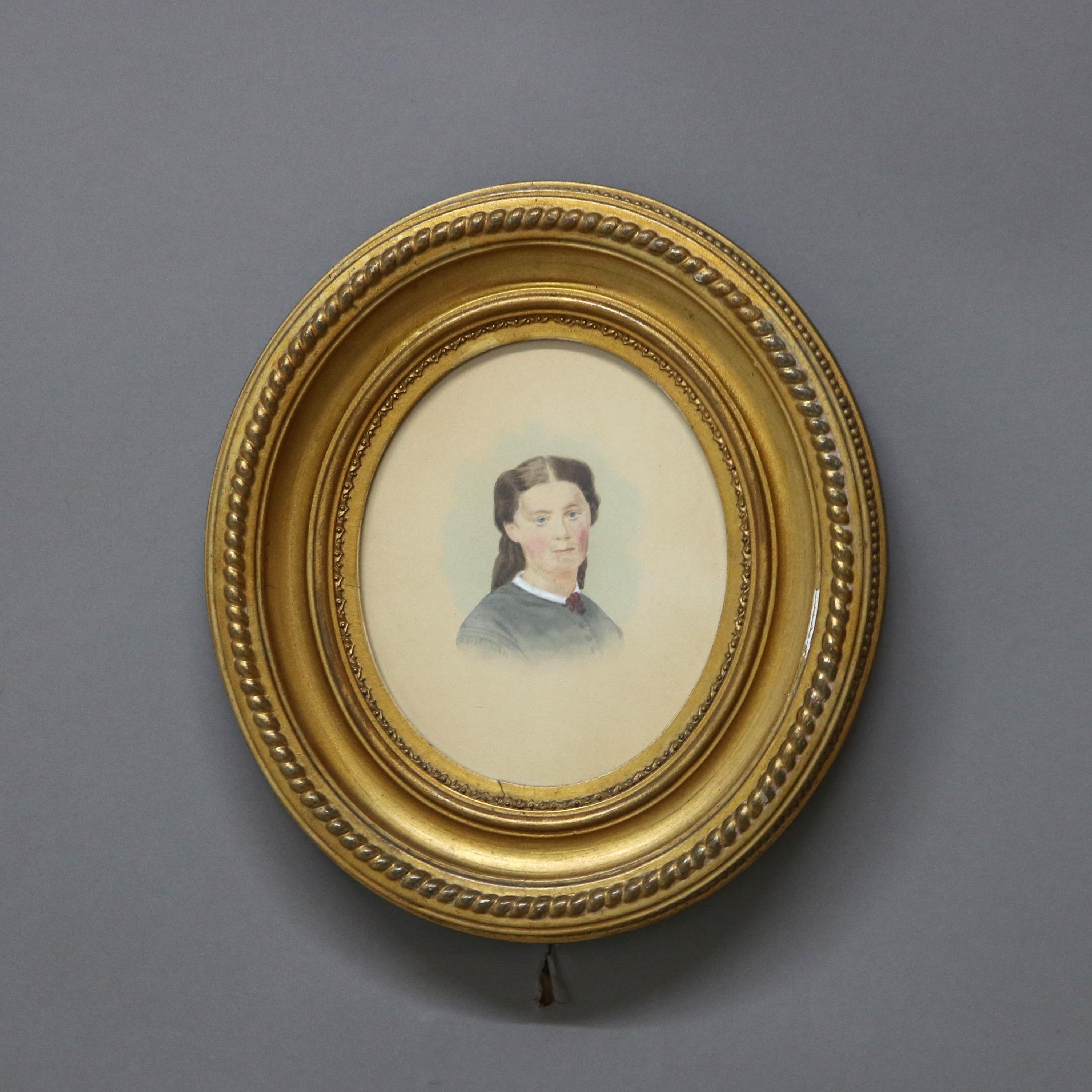 Pair of Antique Watercolor Portraits of Man & Woman in Giltwood Frames c1880

Measures - 10 1/8