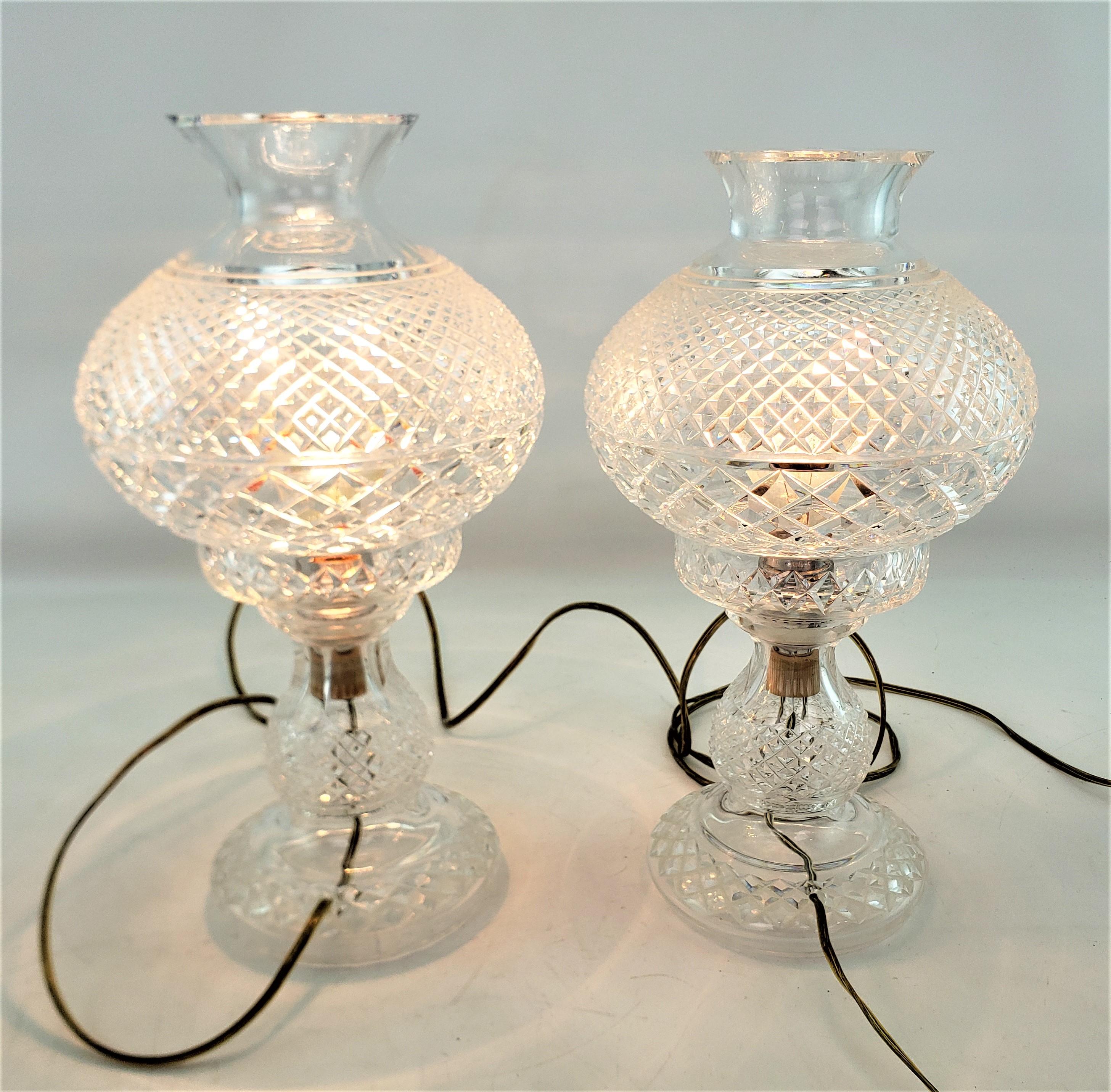 20th Century Pair of Antique Waterford Crystal Alana Inishmaan Hurricane Table Lamps For Sale