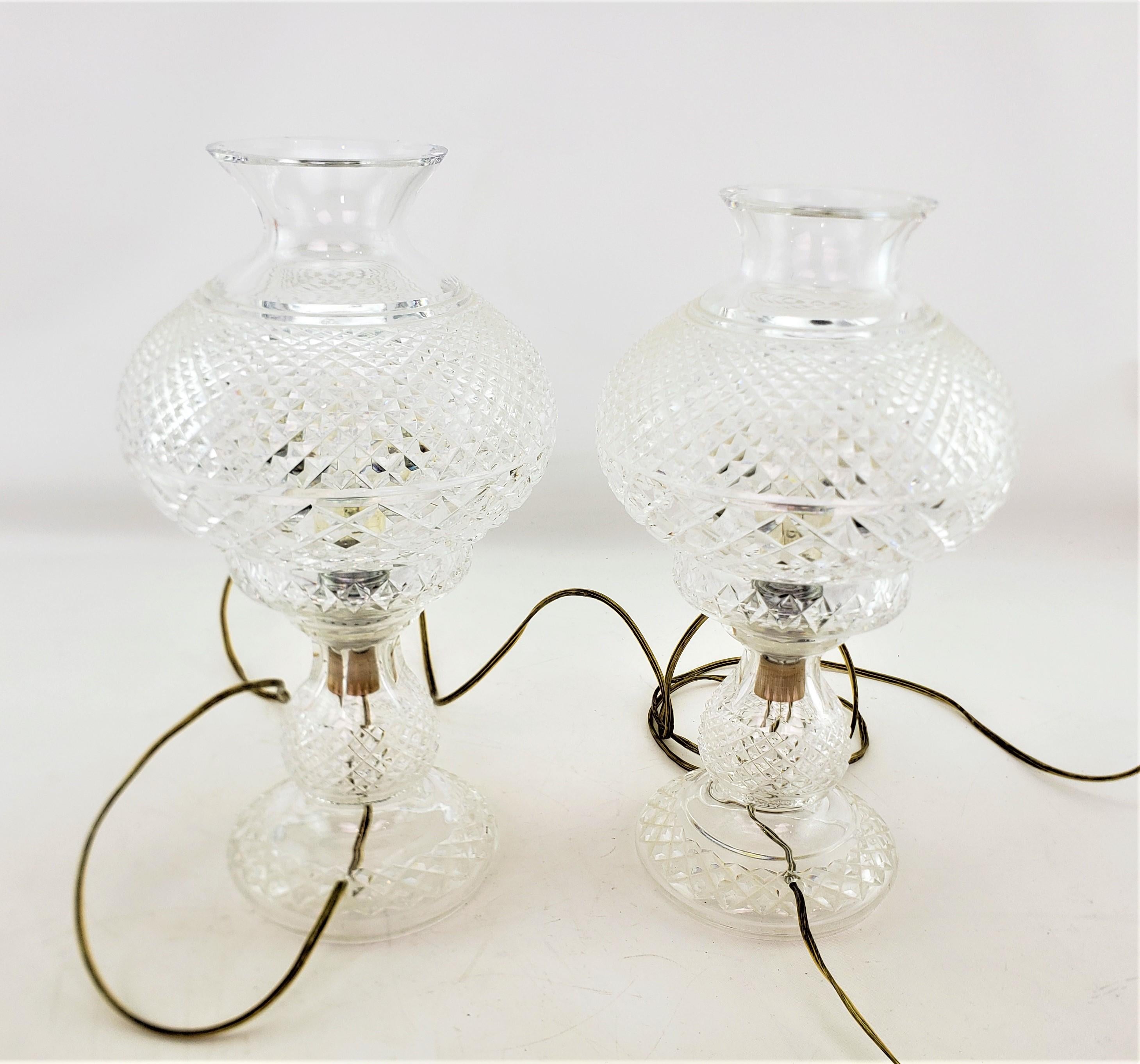 Metal Pair of Antique Waterford Crystal Alana Inishmaan Hurricane Table Lamps For Sale