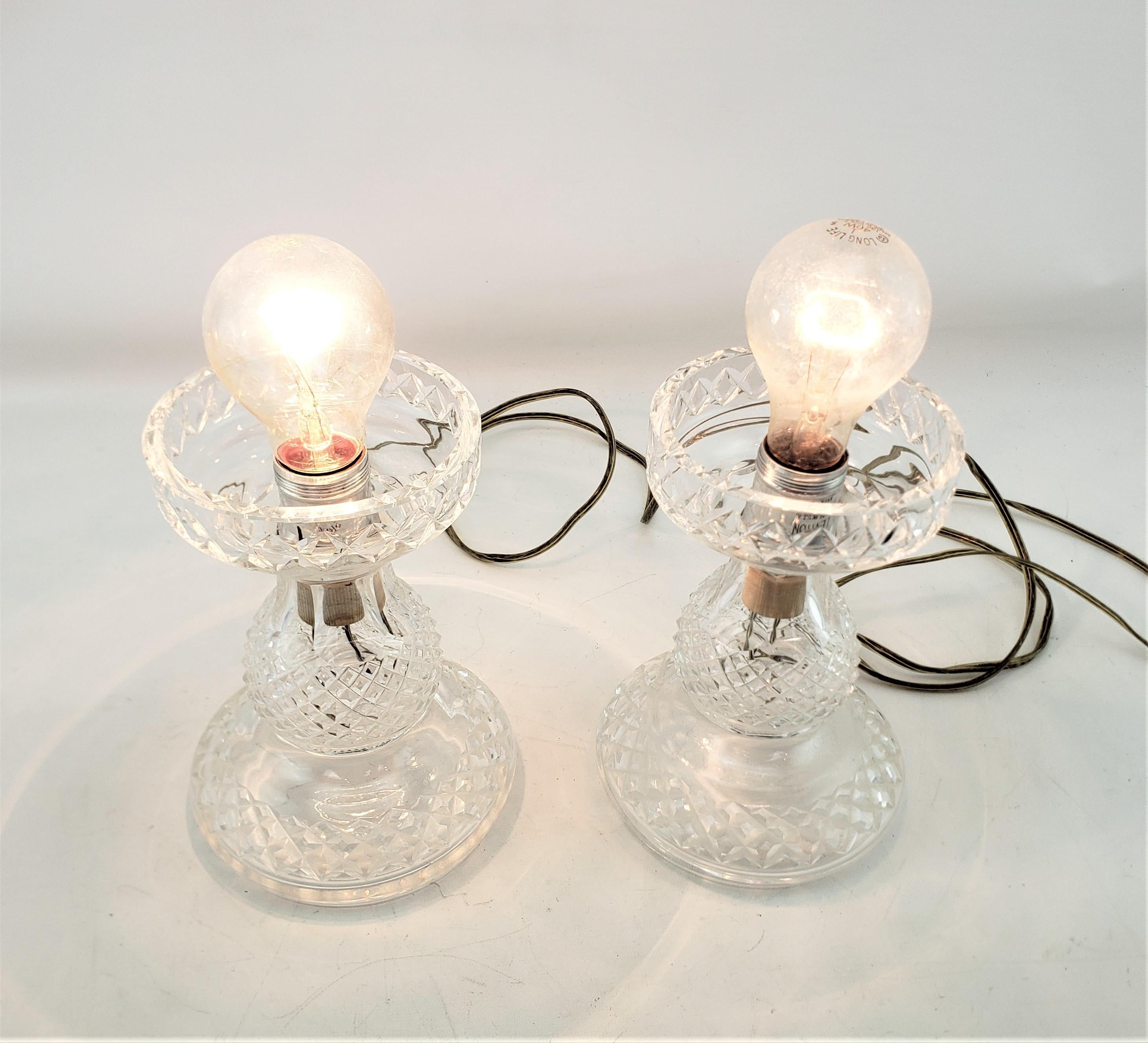 Pair of Antique Waterford Crystal Alana Inishmaan Hurricane Table Lamps For Sale 2