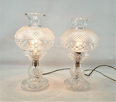Pair of Antique Waterford Crystal Alana Inishmaan Hurricane Table Lamps