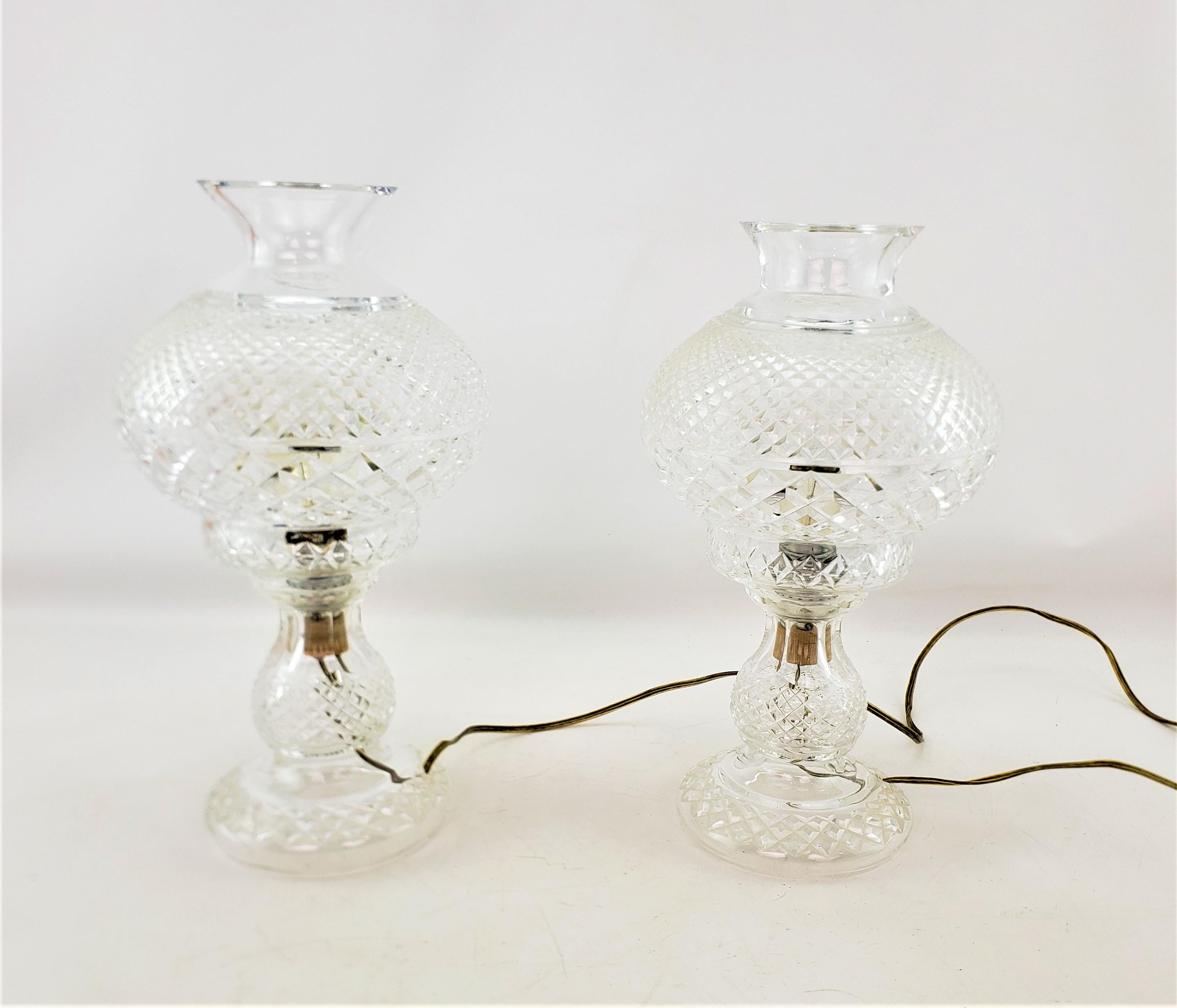 Art Deco Pair of Antique Waterford Crystal Alana Inishmaan Hurricane Table Lamps For Sale