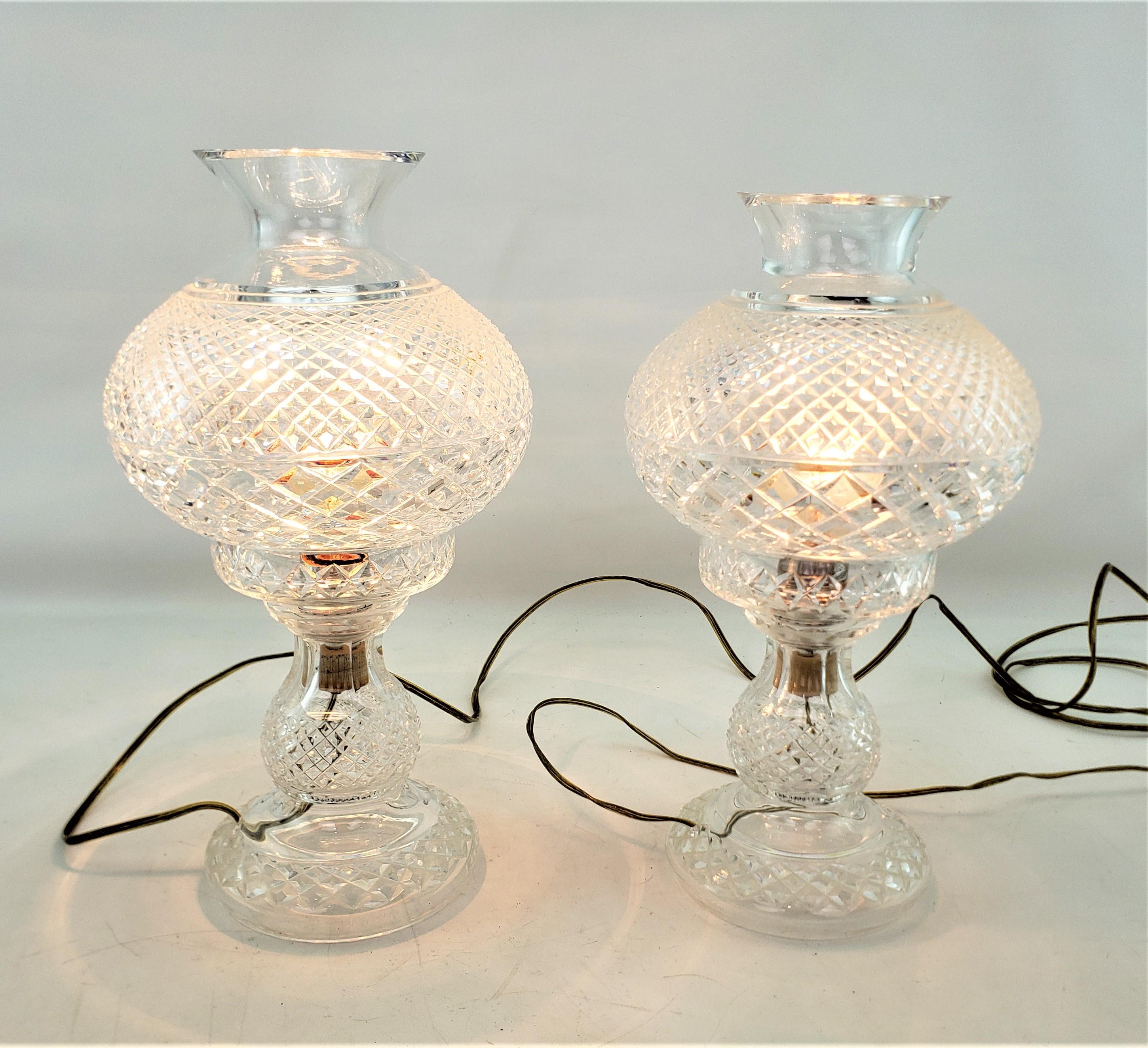 Irish Pair of Antique Waterford Crystal Alana Inishmaan Hurricane Table Lamps For Sale