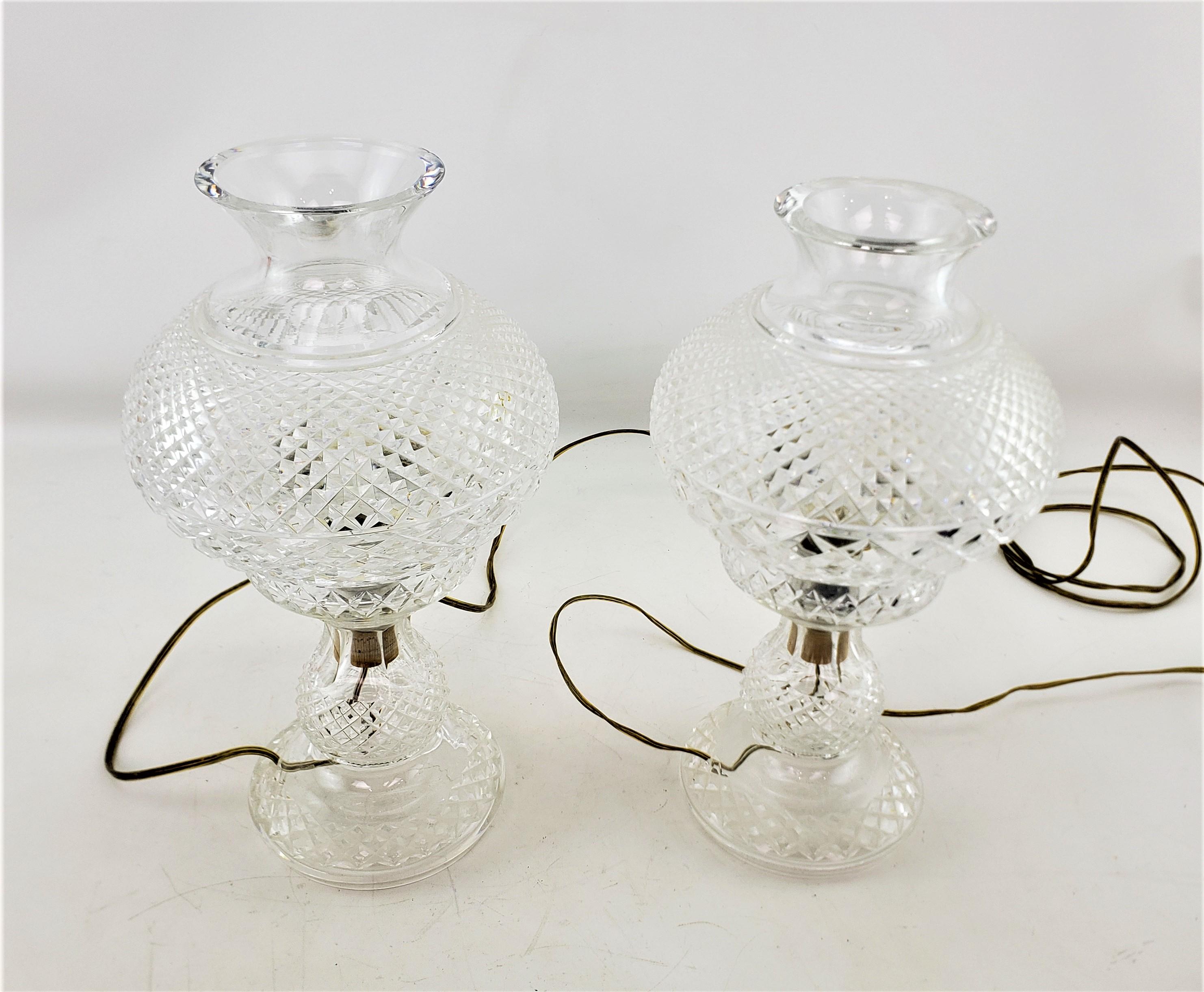 Hand-Crafted Pair of Antique Waterford Crystal Alana Inishmaan Hurricane Table Lamps For Sale
