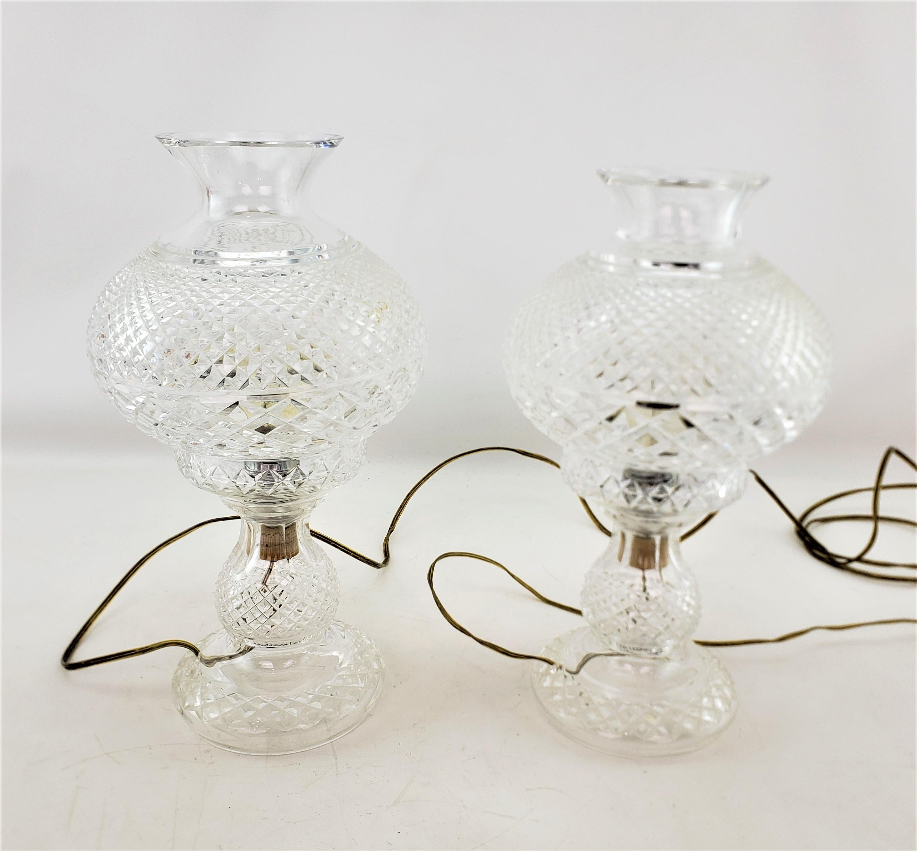 Pair of Antique Waterford Crystal Alana Inishmaan Hurricane Table Lamps In Good Condition For Sale In Hamilton, Ontario