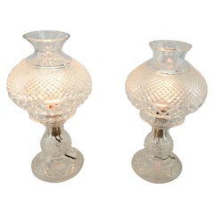 Paar antike Waterford Crystal Alana Inishmaan Hurricane-Tischlampen aus Kristall