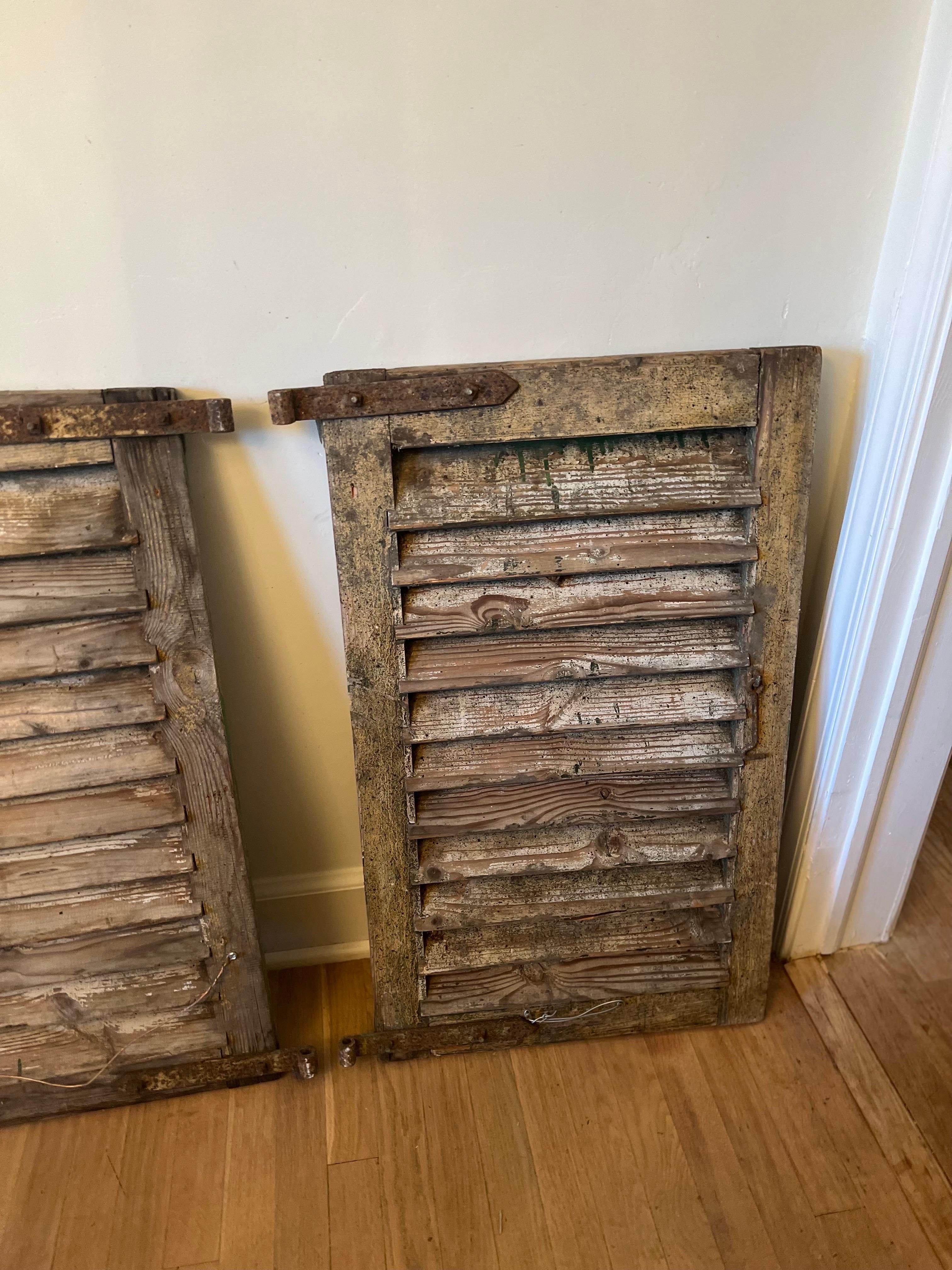 19th Century Pair of Antique Weathered Green Shutters For Sale