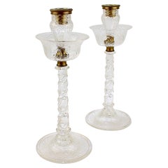 Pair of Antique Webb 'Rock Crystal' Cut Glass Candlesticks or Candleholders
