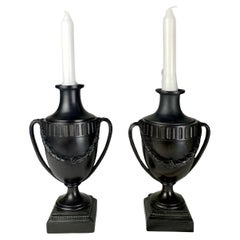 Pair of Antique Wedgwood & Bentley Black Basalt Jars England, Circa 1775