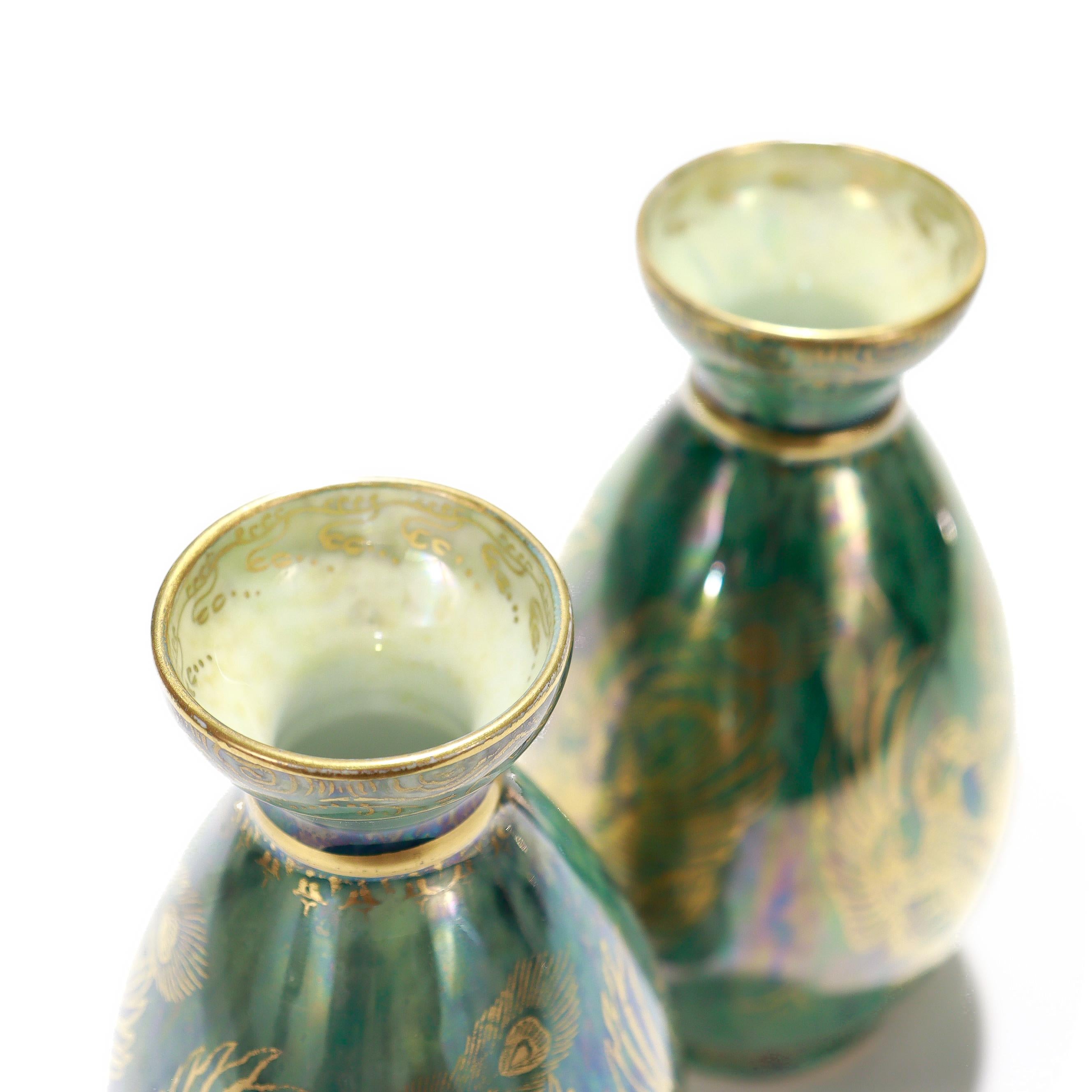 Pair of Antique Wedgwood Daisy Makeig-Jones Fairyland Green Lustre Phoenix Vases 1