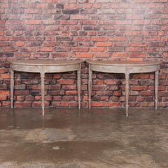 Pair of Antique White Painted Swedish Demilune Console Tables