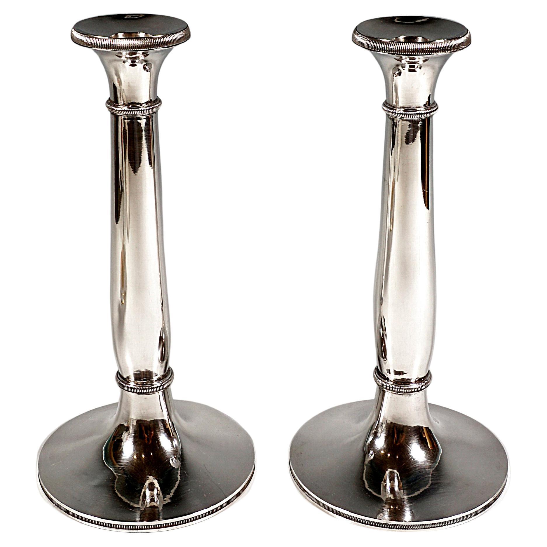 Pair Of Antique Wien Vienna Silver Candle Holders, by Leopold Kuhn, dated 1827