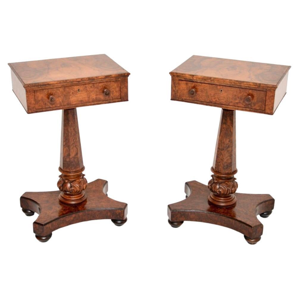 Pair of Antique William IV Burr Walnut Side Tables