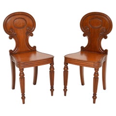 Pair of Antique William IV Mahogany Hall Chairs