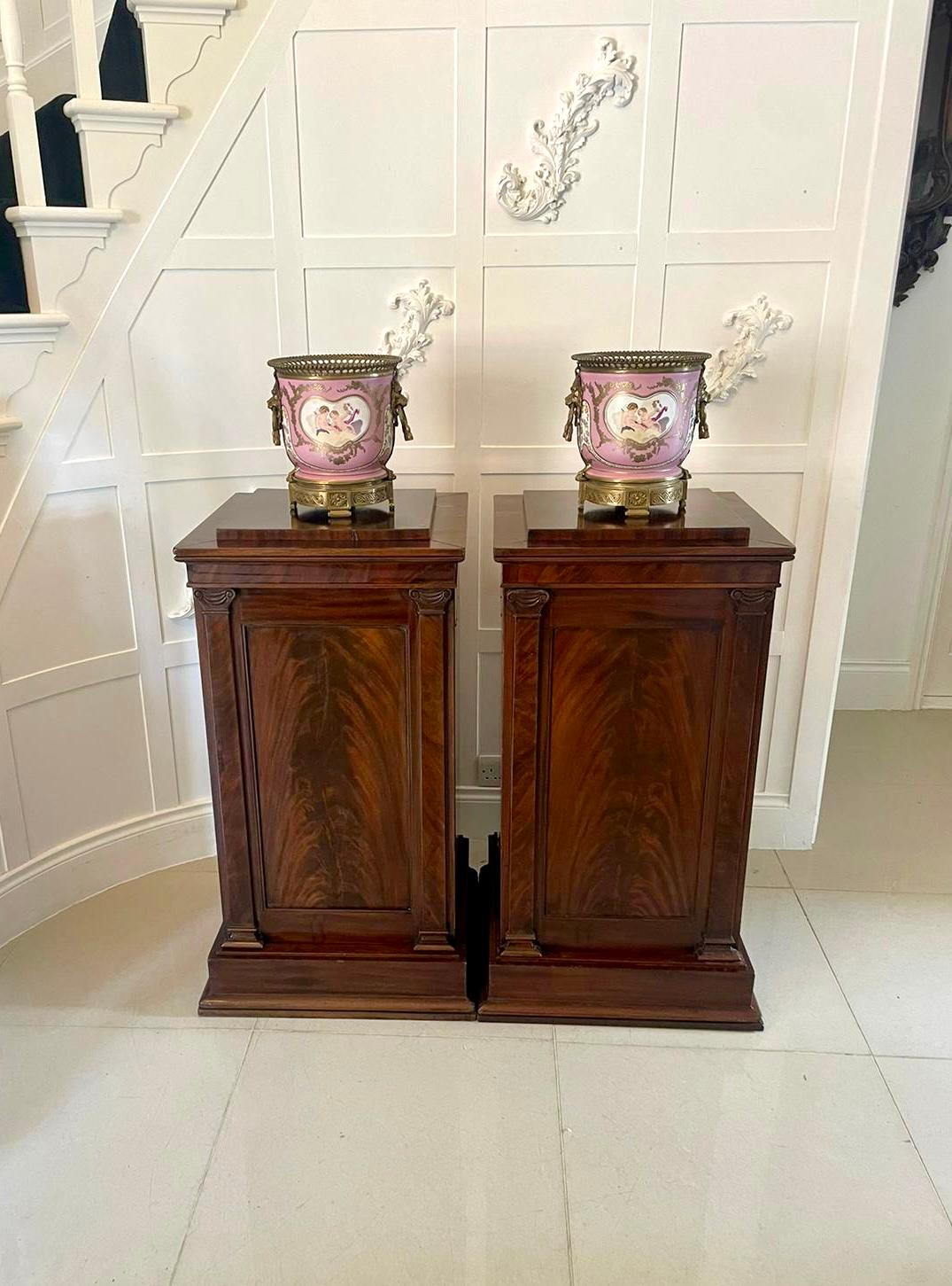 Pair of Antique William IV Quality Figured Mahogany Pedestal Cupboards 2