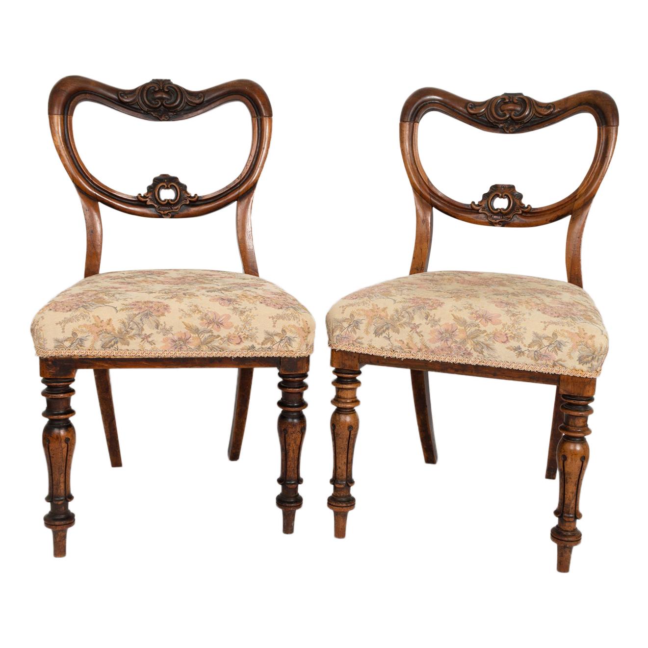 Pair of Antique William IV Walnut Balloon Back Chairs, England, circa 1835 For Sale