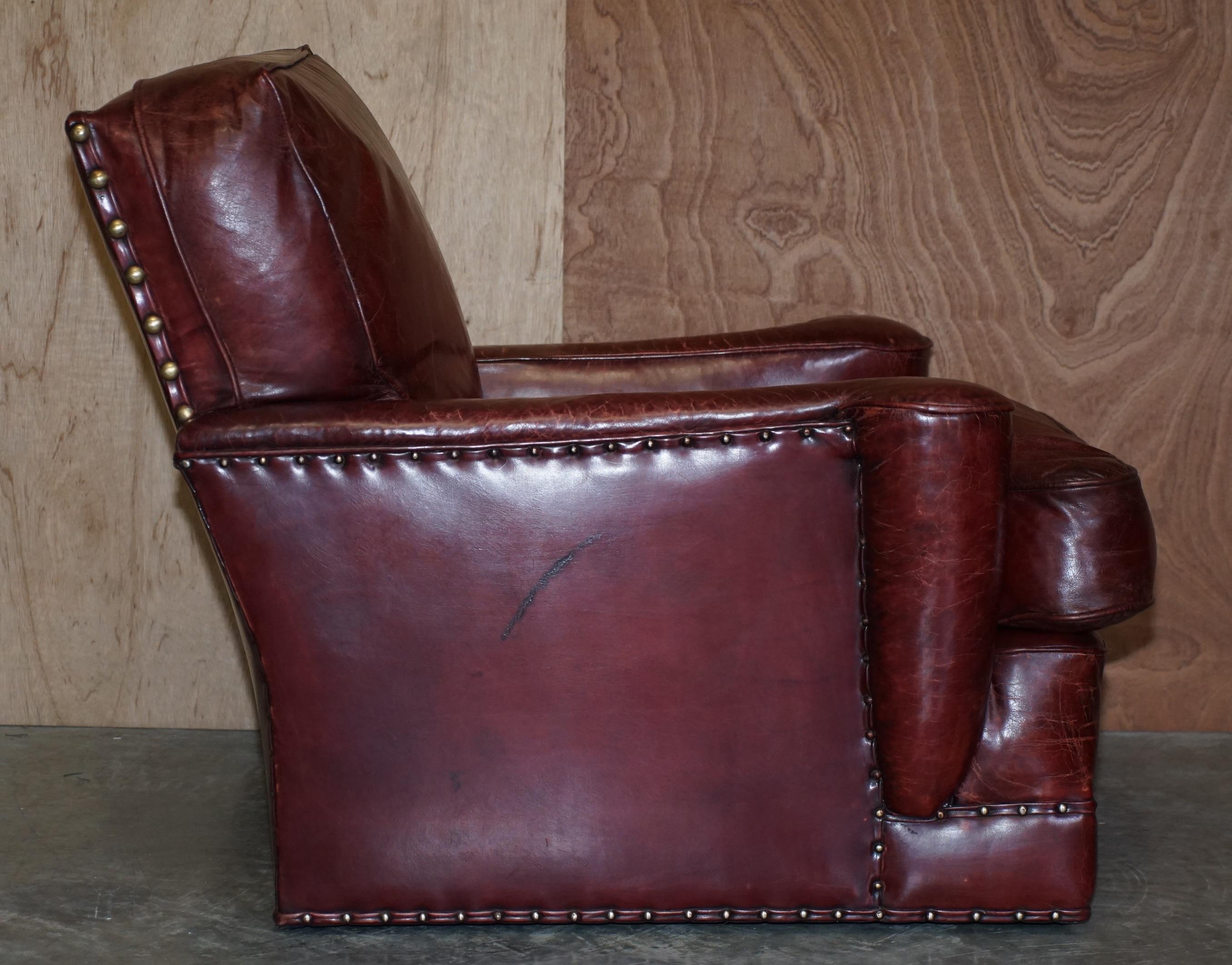 Pair of Antique William Morris Art Deco Bordeaux Brown Leather Club Armchairs 6