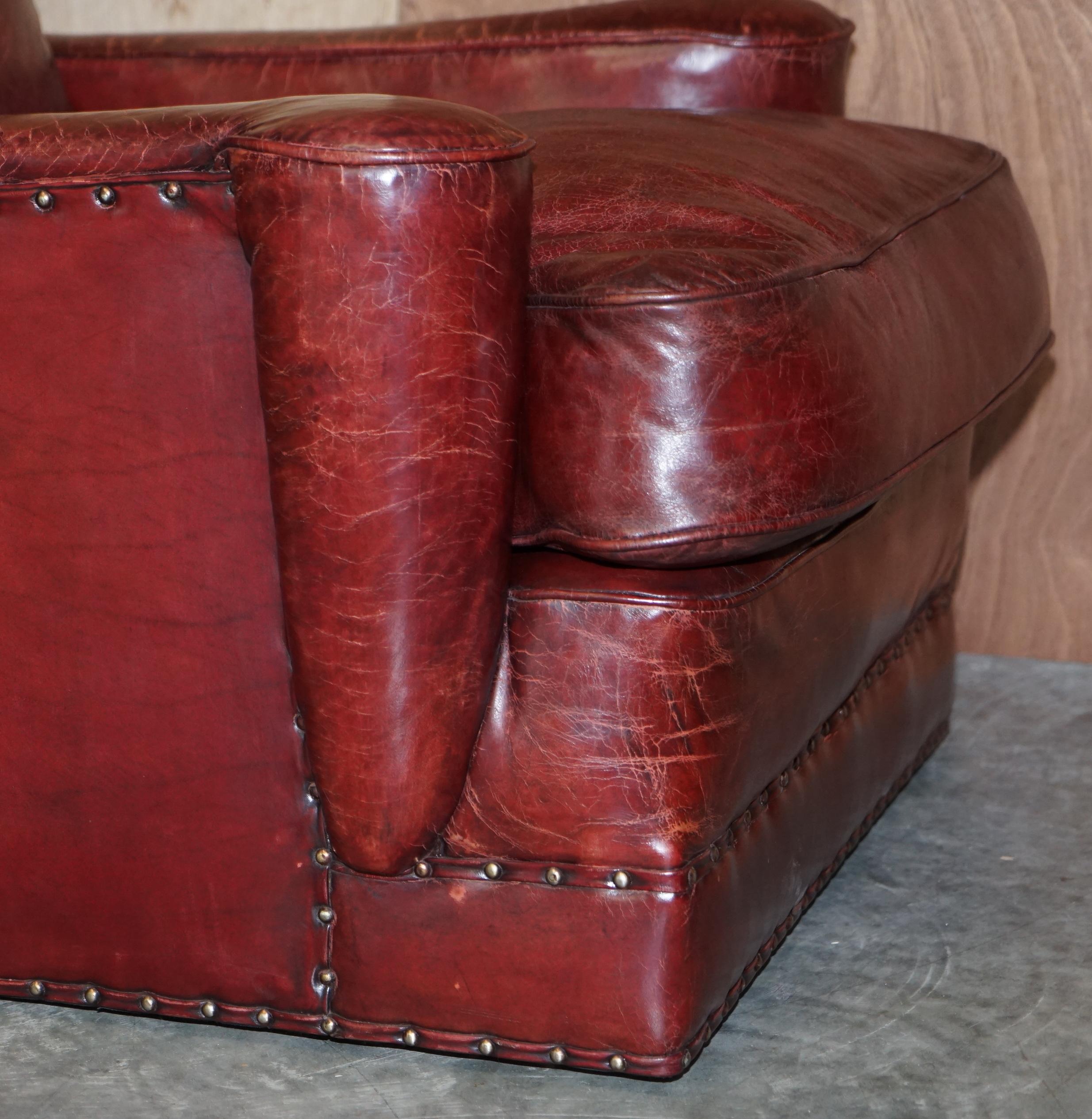 Pair of Antique William Morris Art Deco Bordeaux Brown Leather Club Armchairs 7