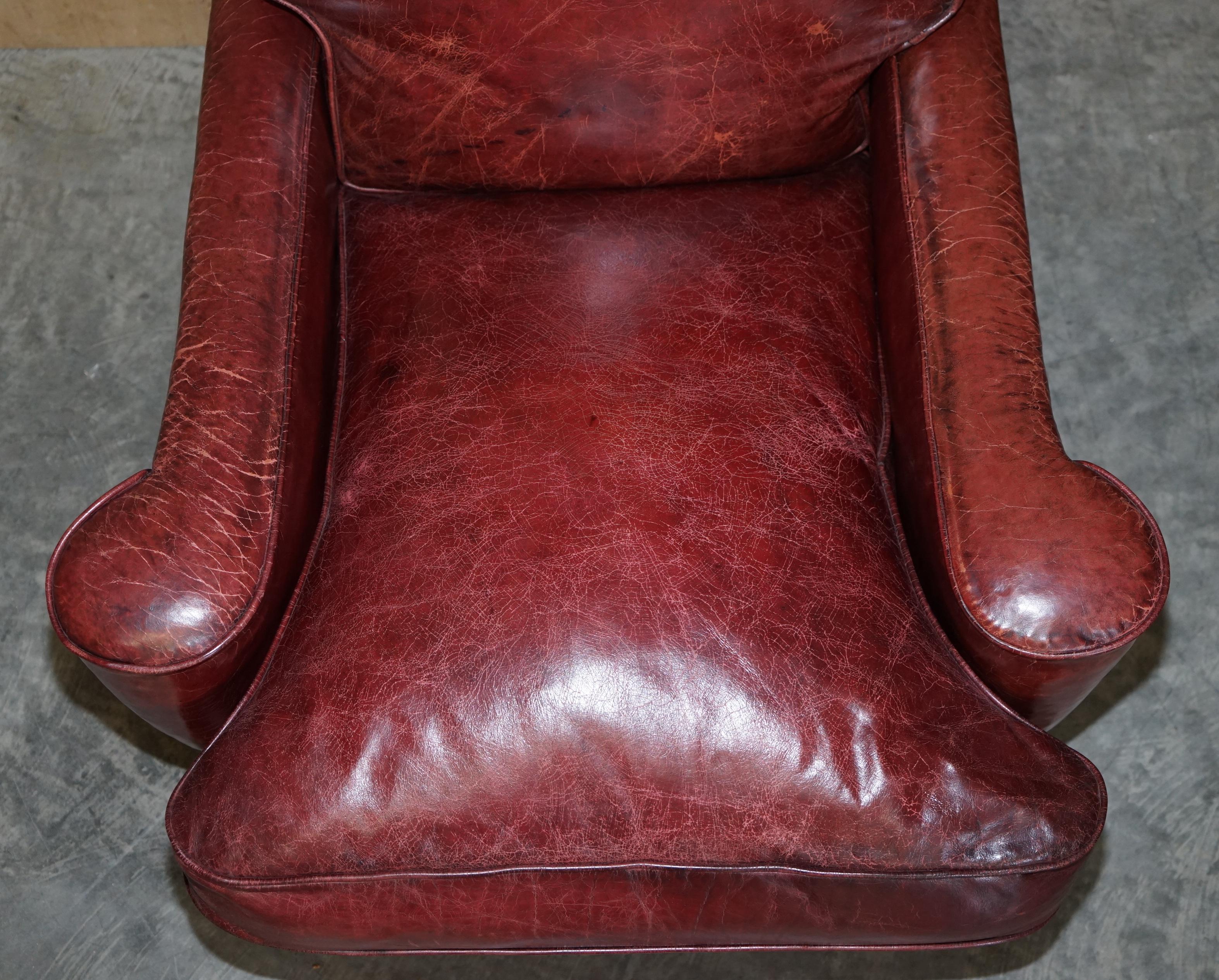 Pair of Antique William Morris Art Deco Bordeaux Brown Leather Club Armchairs 14