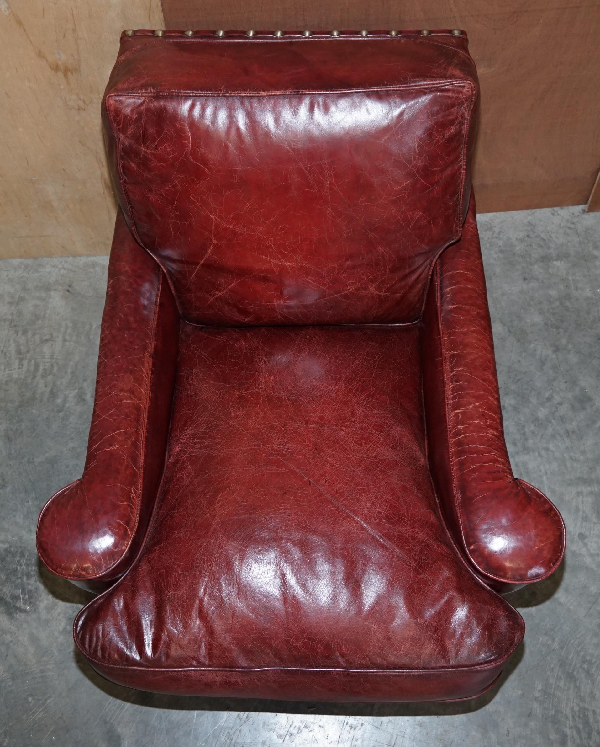 Pair of Antique William Morris Art Deco Bordeaux Brown Leather Club Armchairs 1