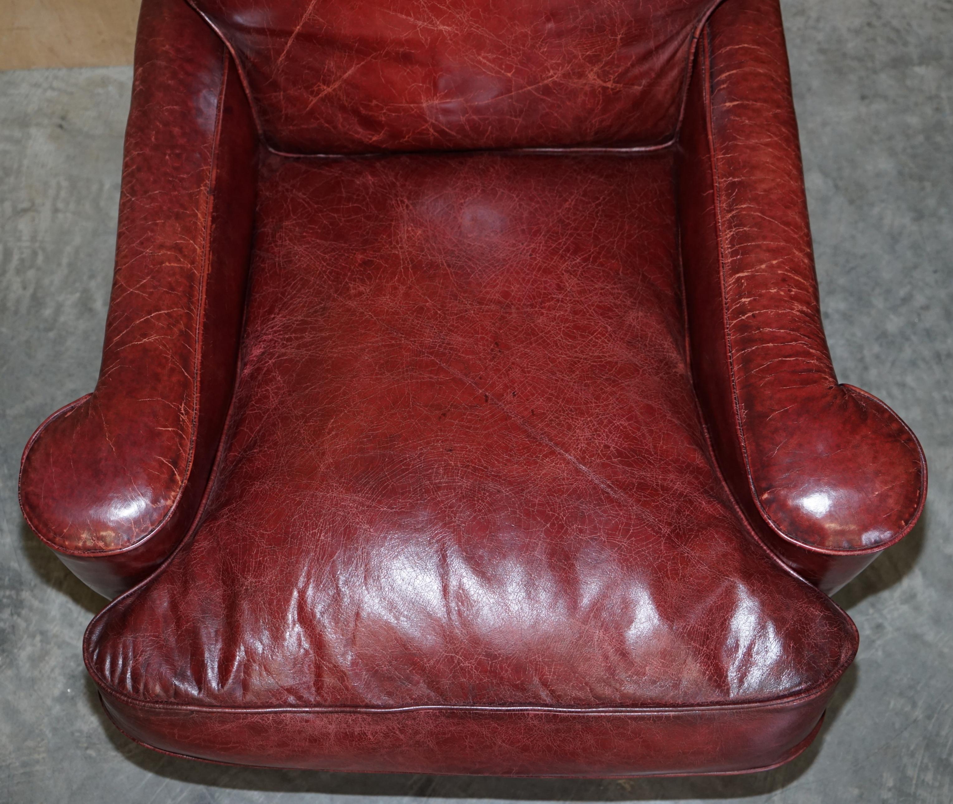 Pair of Antique William Morris Art Deco Bordeaux Brown Leather Club Armchairs 2