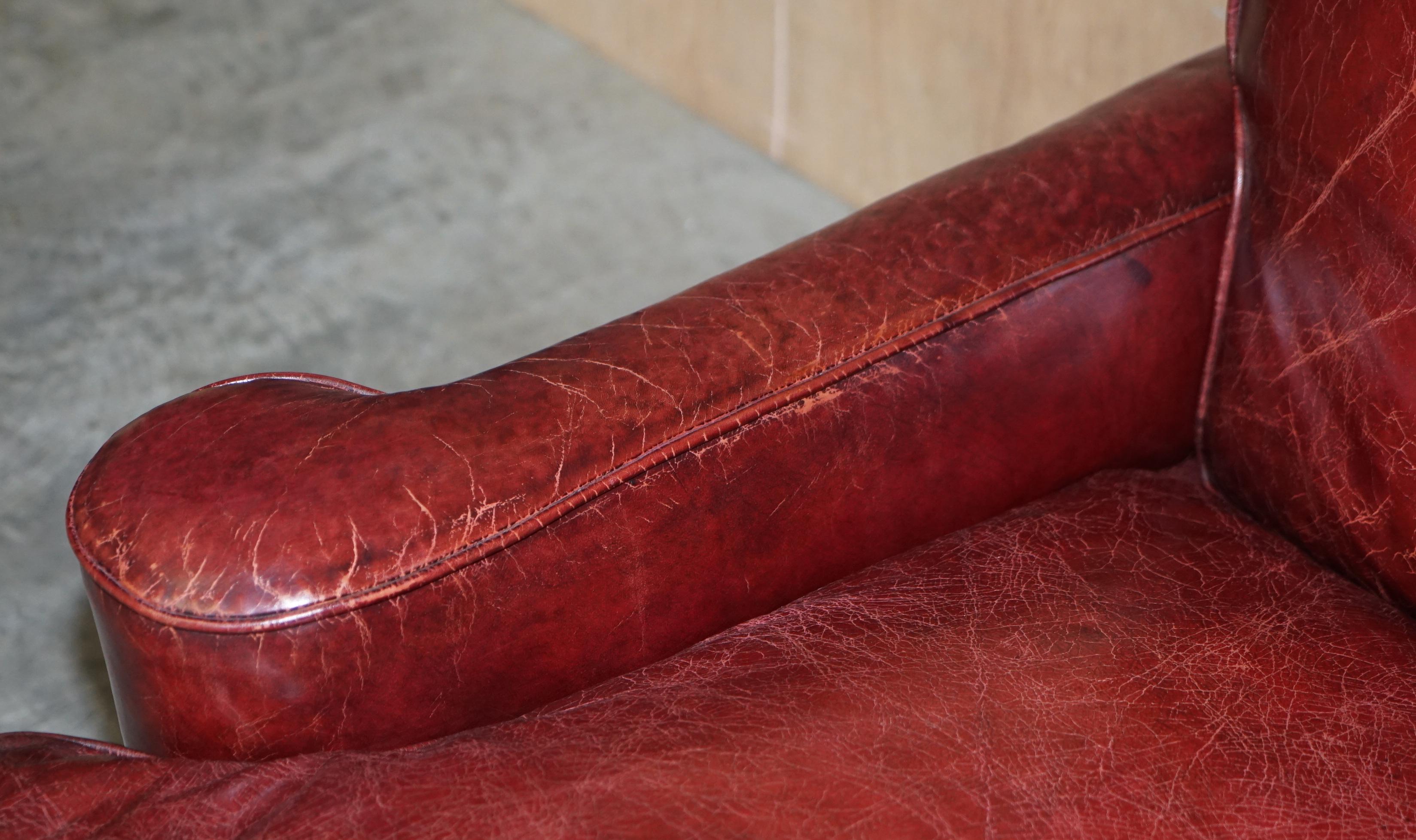 Pair of Antique William Morris Art Deco Bordeaux Brown Leather Club Armchairs 3