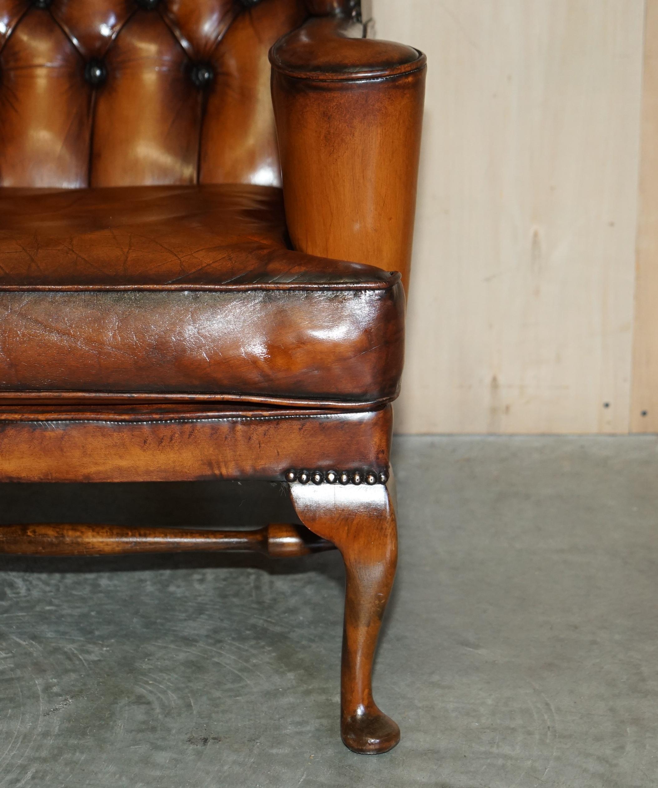 Leather PAIR OF ANTIQUE WILLIAM MORRIS WiNGBACK ARMCHAIRS HAND DYED CIGAR BROWN LEATHER For Sale
