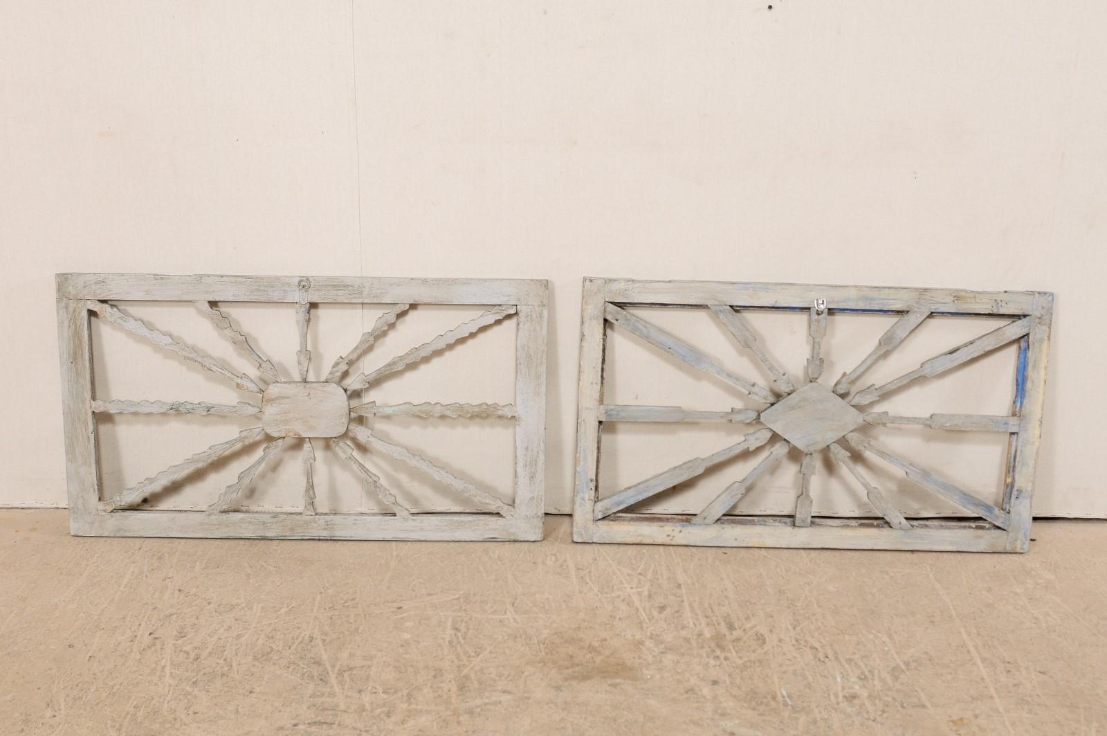 Painted Pair of Antique Window Transoms in Blue Hues