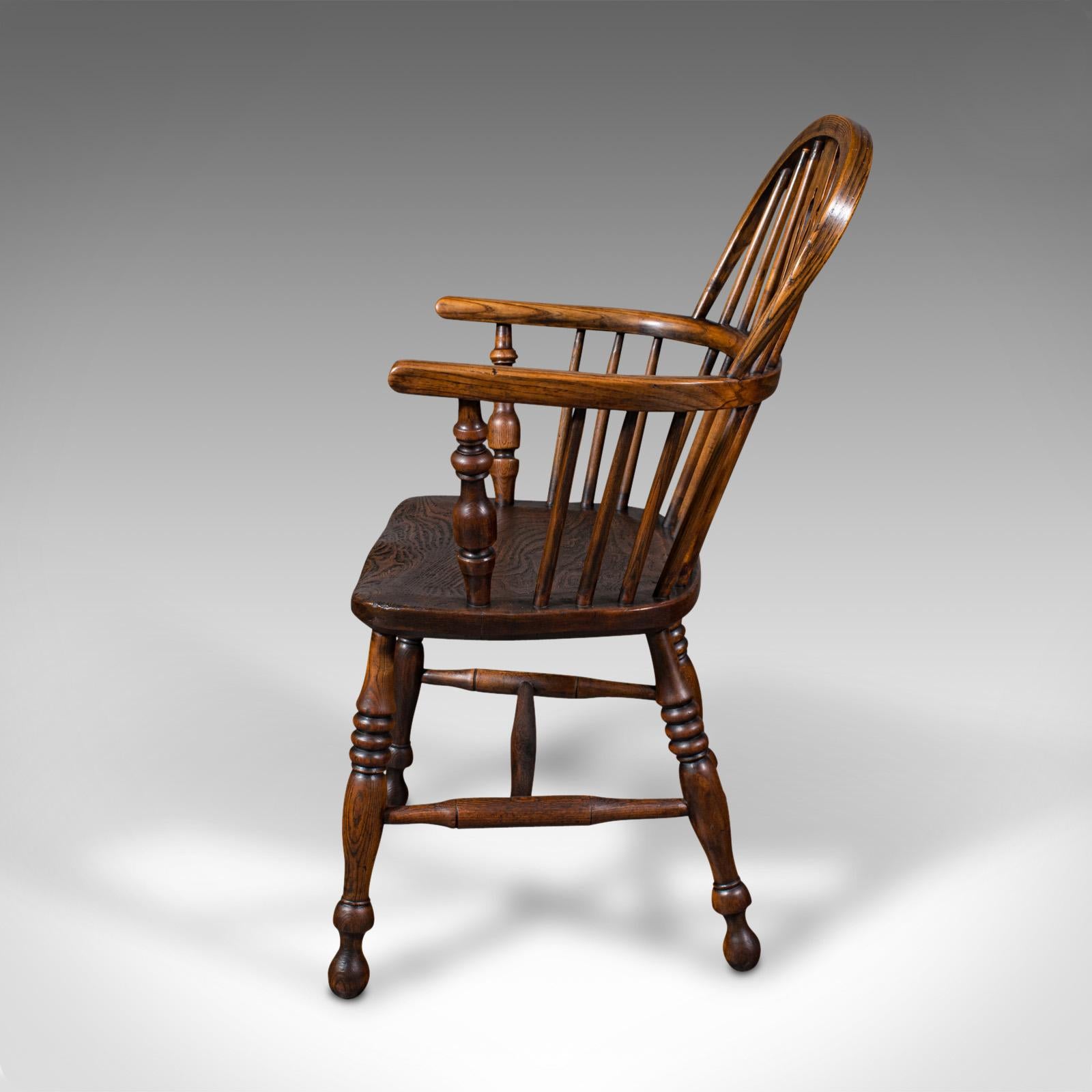 19th Century Pair of Antique Windsor Chairs, English, Elm, Ash, Elbow, Armchair, Victorian