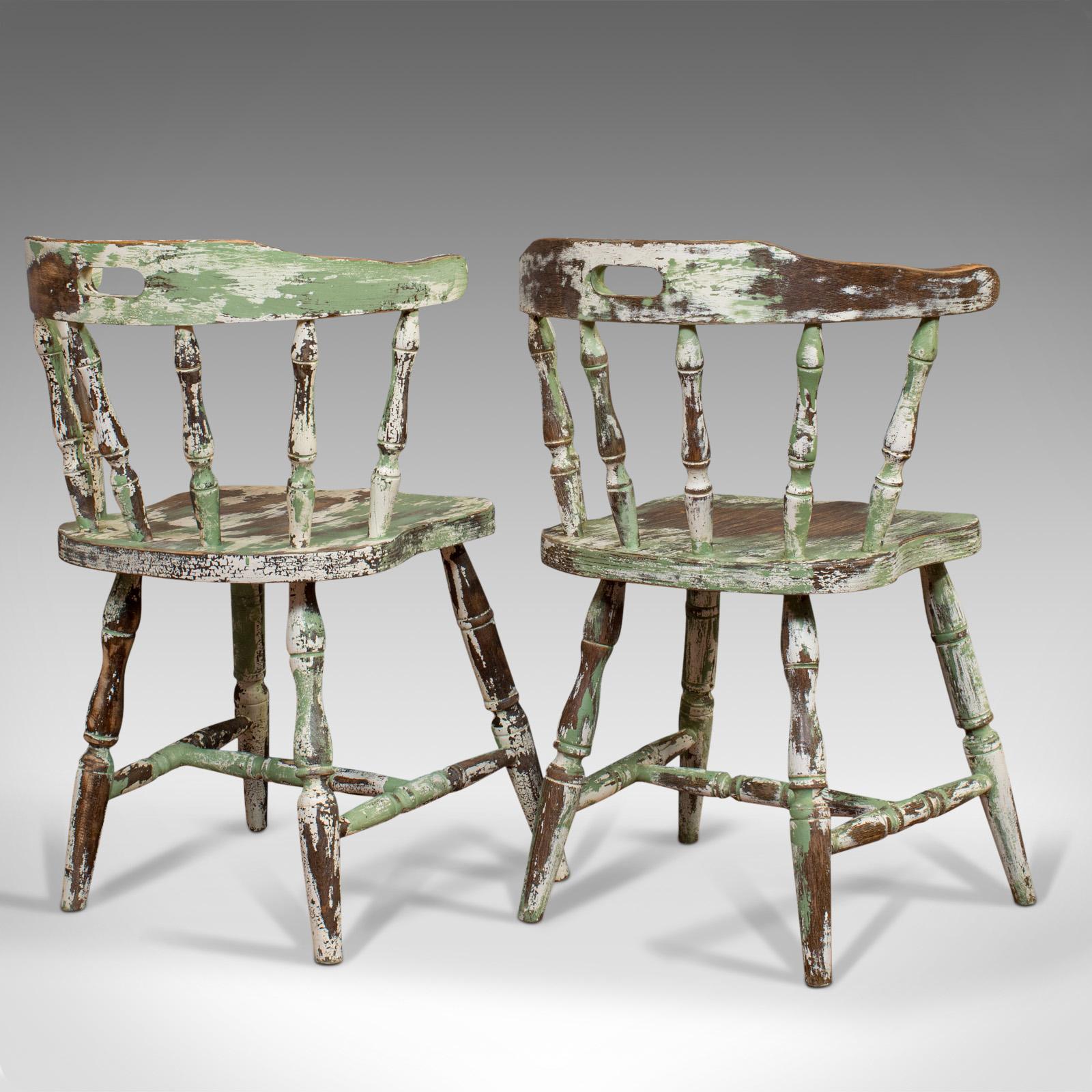 Late Victorian Pair of Antique Windsor Chairs, French, Beech, Bow Back Chair, Late 19th Century