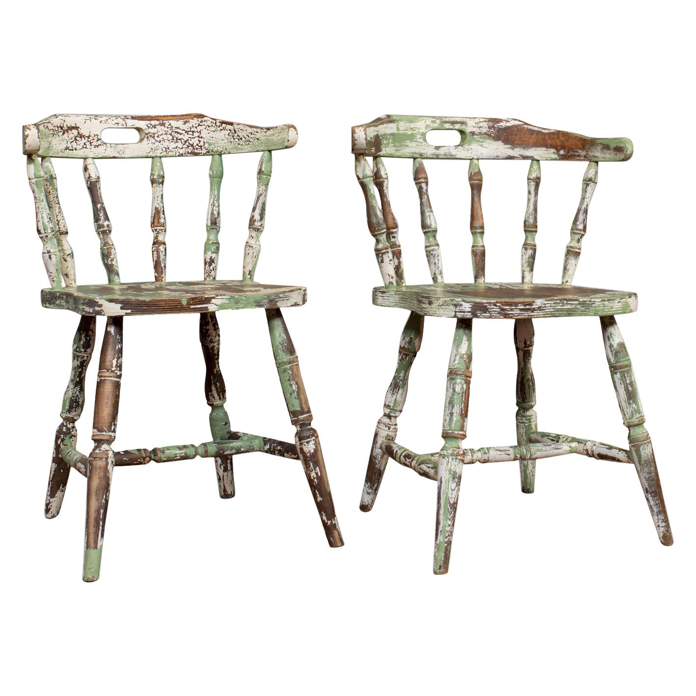 Pair of Antique Windsor Chairs, French, Beech, Bow Back Chair, Late 19th Century