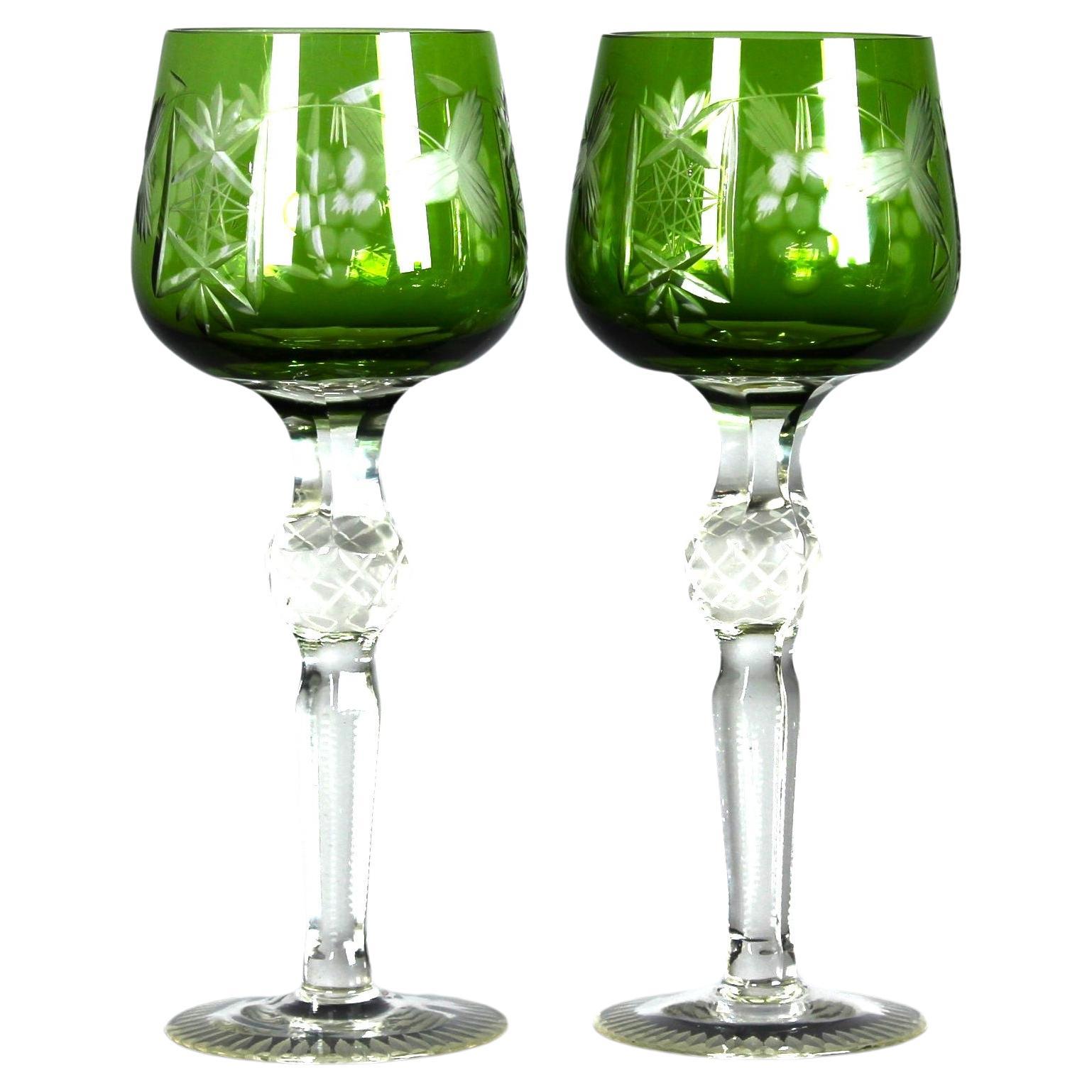 Pair Of Antique Wine Glasses, Hand-Carved, 1900s, France, 22 cm For Sale