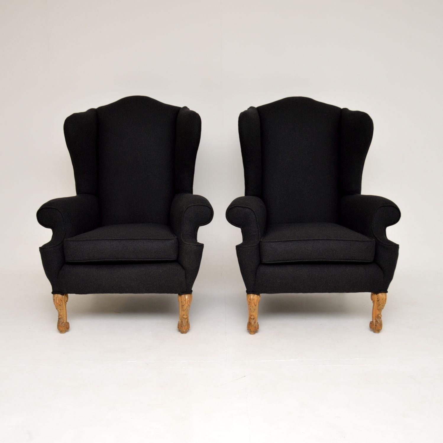 An amazing and very rare pair of antique wing back armchairs by Hille. They were made by Ray & Solomon Hille in England, and date from around the 1920’s.

The quality is fantastic, with very generous proportions, they are also extremely comfortable.