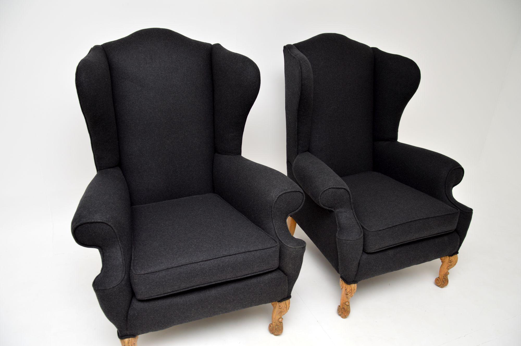 20th Century Pair of Antique Wing Back Armchairs by Hille For Sale