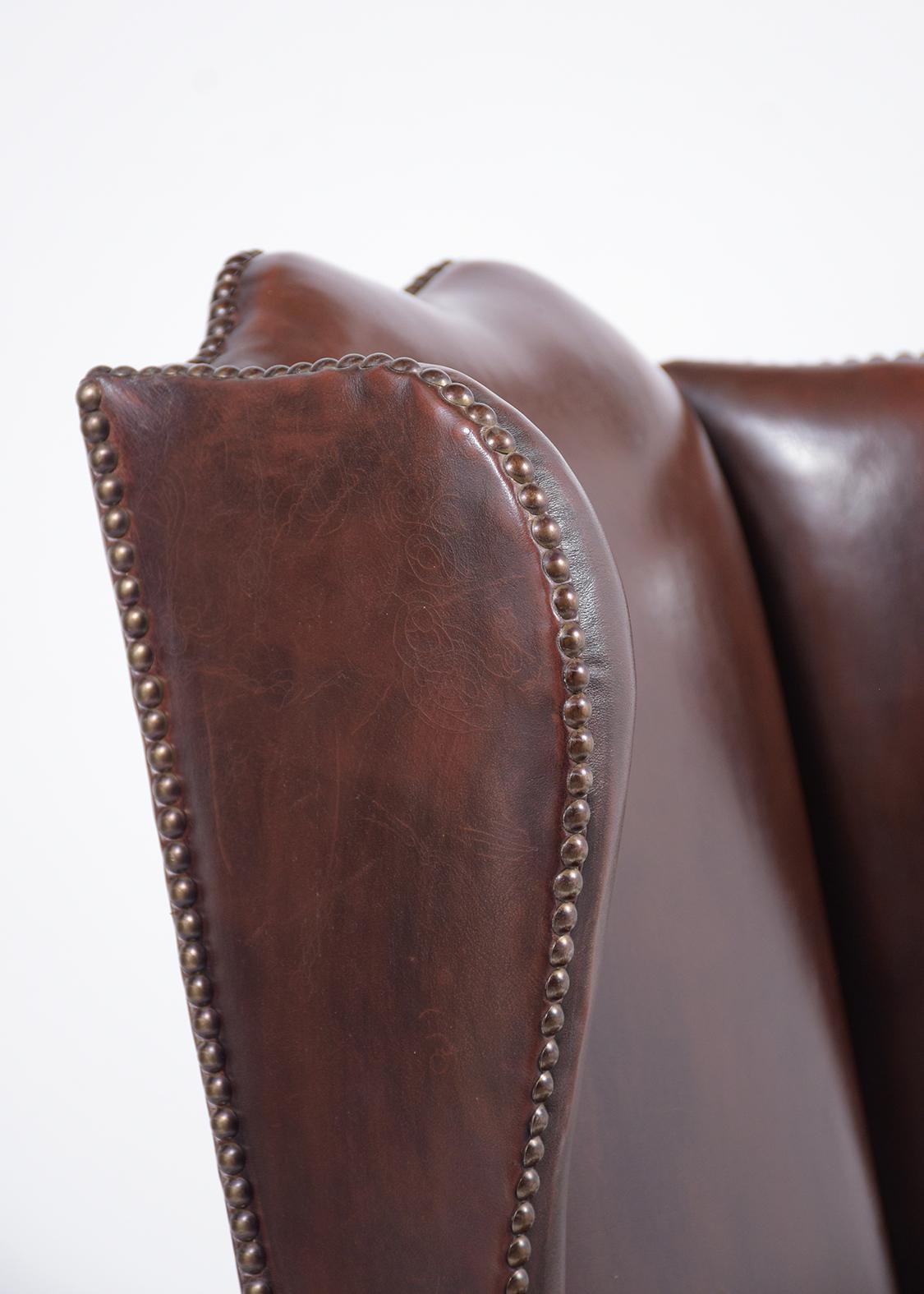 19th Century French Leather Wingback Chairs