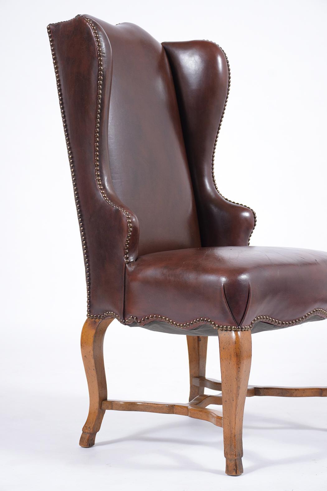 French Leather Wingback Chairs In Good Condition In Los Angeles, CA
