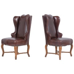 French Leather Wingback Chairs