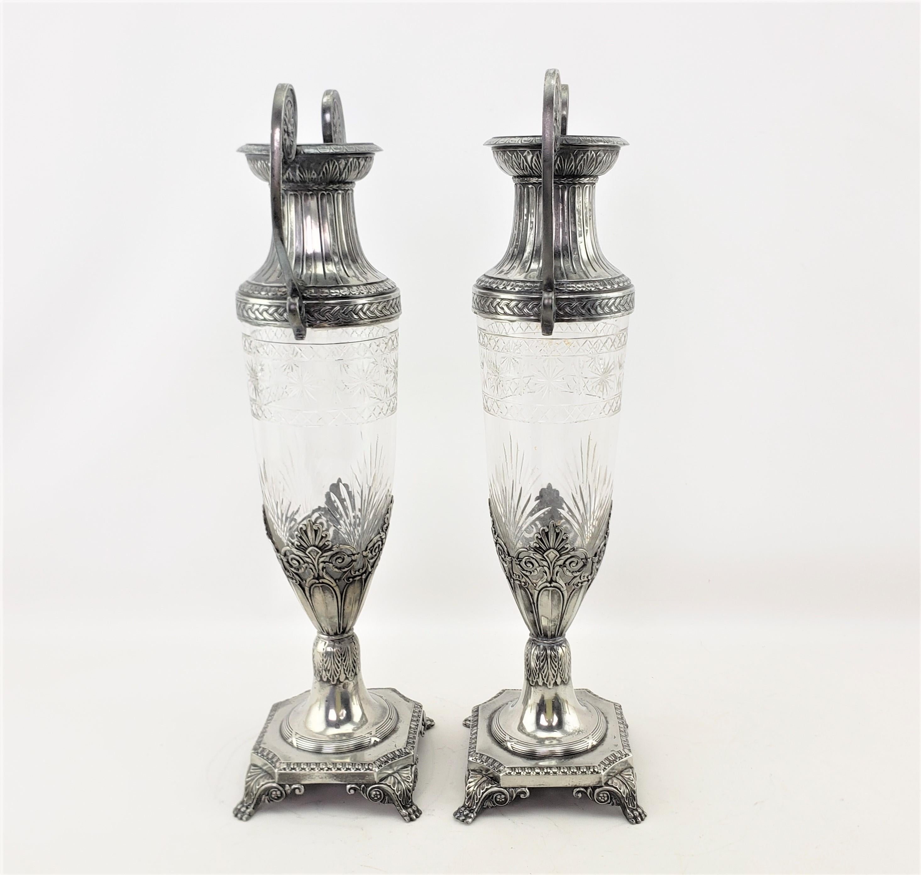 Pair of Antique WMF Cut Crystal with Silver Plated Mounts Seccessionist Vases For Sale 2