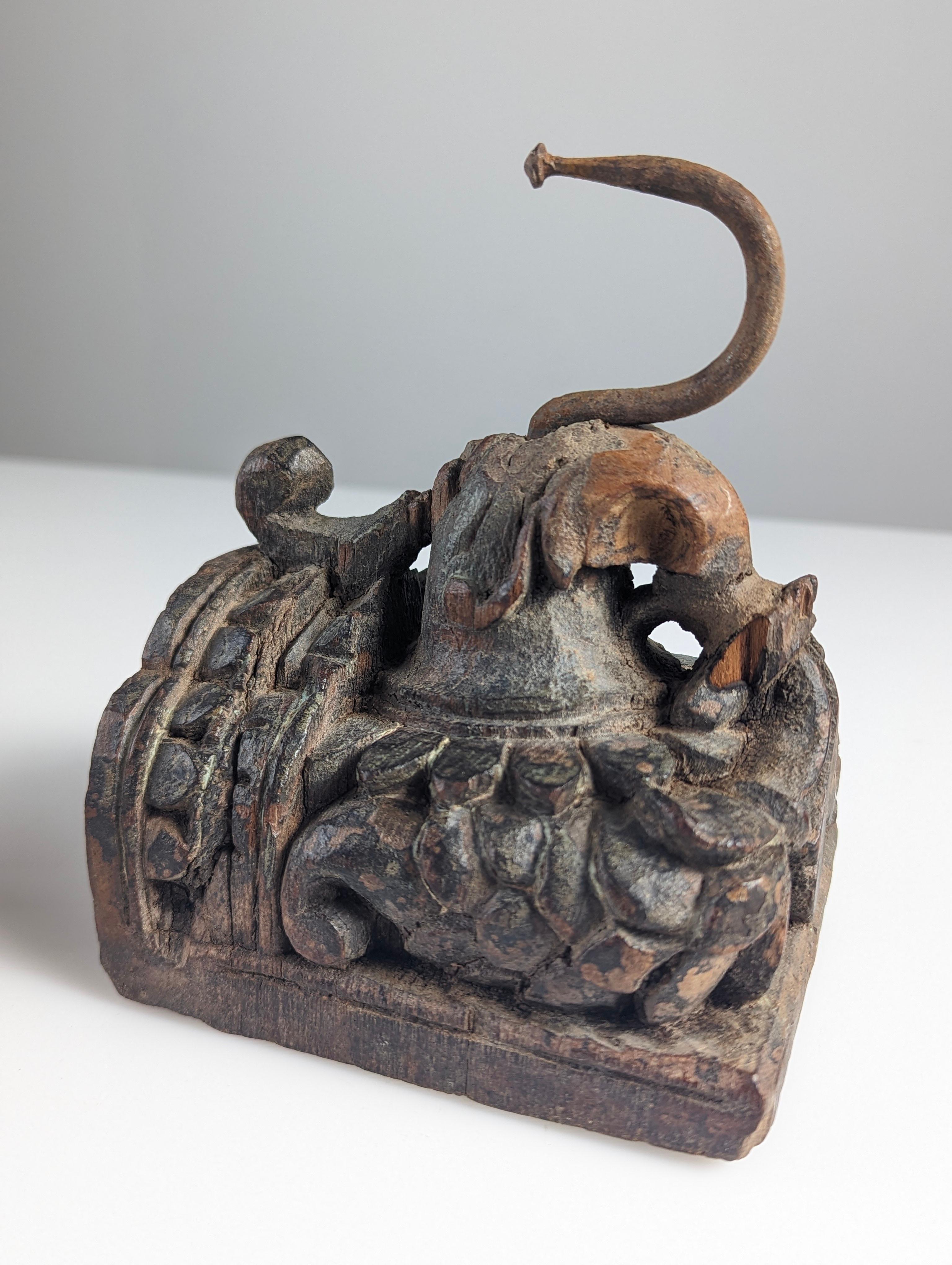 Pair of Antique Wood Carved Elephant Head Hangers, India For Sale 8