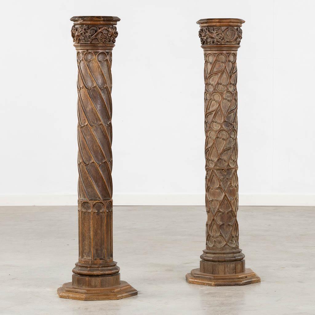 Belgian Pair of antique wood carved Gothic Revival architectural Columns For Sale