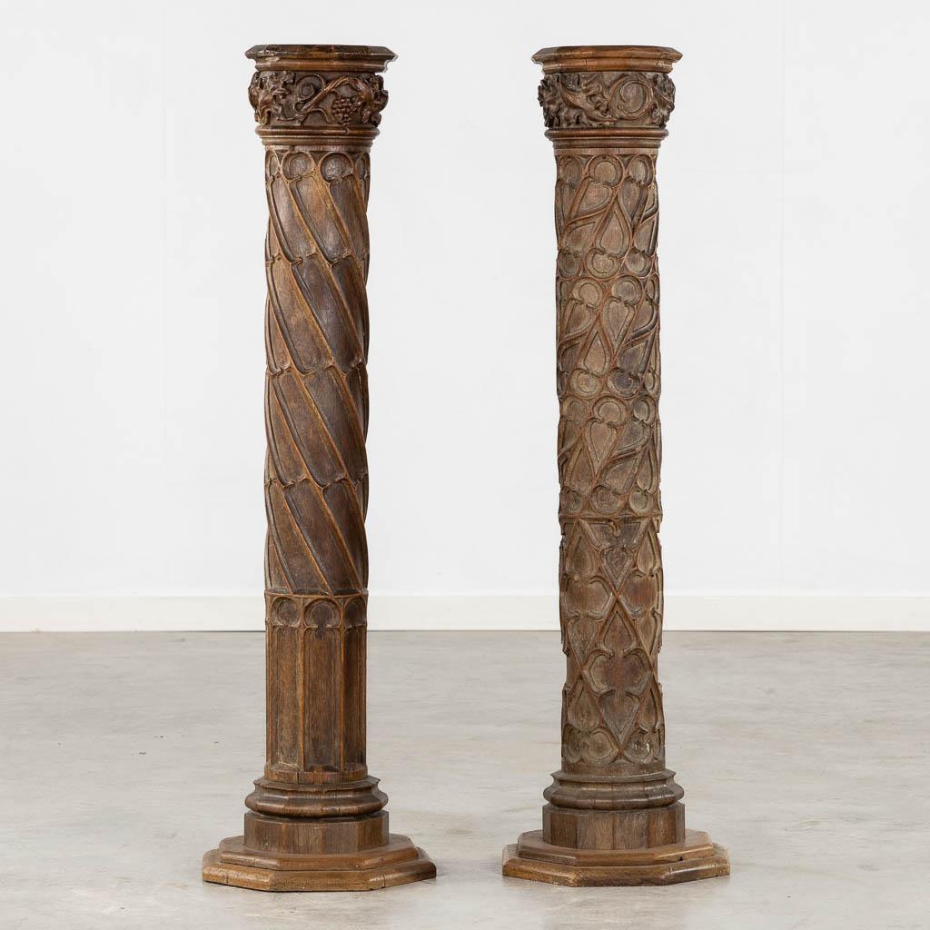 Hand-Carved Pair of antique wood carved Gothic Revival architectural Columns For Sale