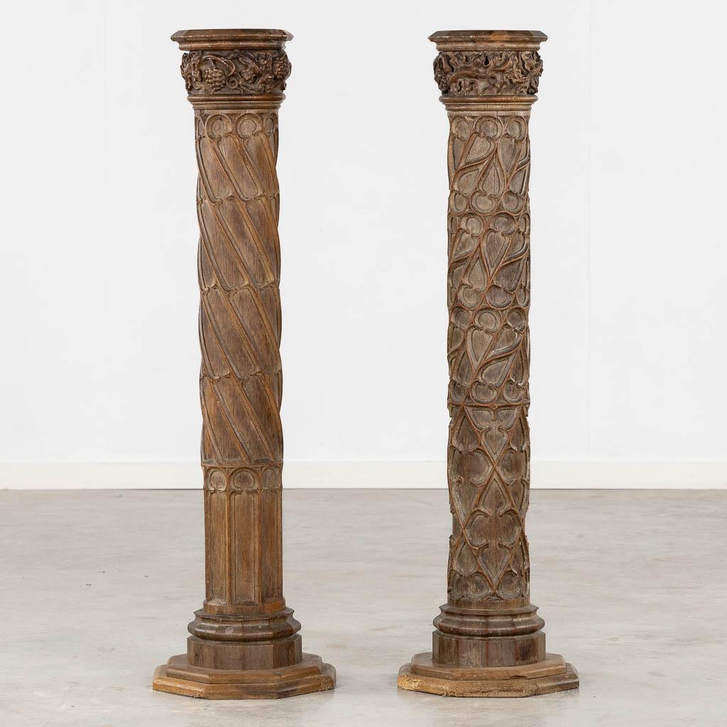 19th Century Pair of antique wood carved Gothic Revival architectural Columns For Sale
