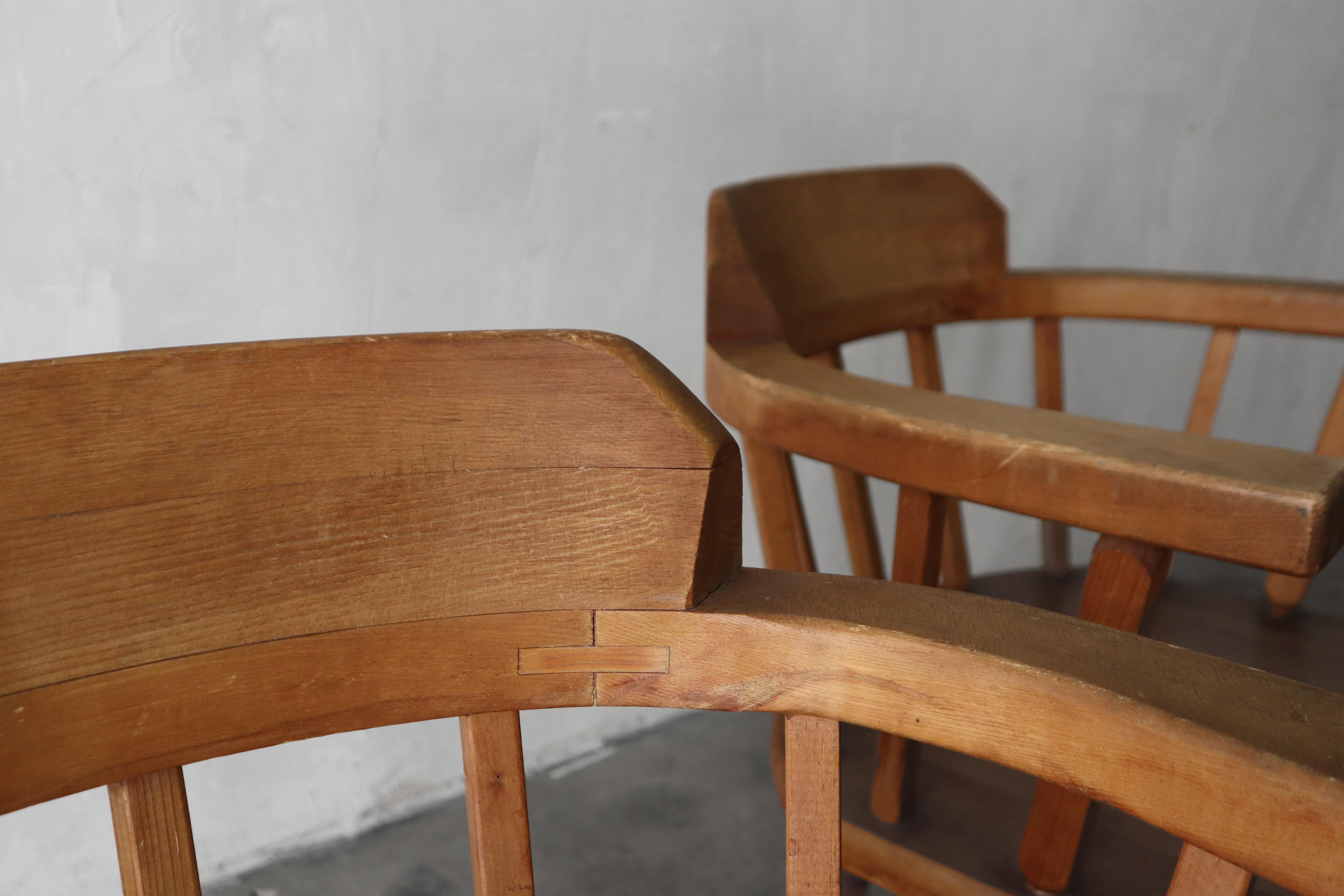 Pair of Antique Wooden Barrel Arm Chairs Chairs For Sale 5