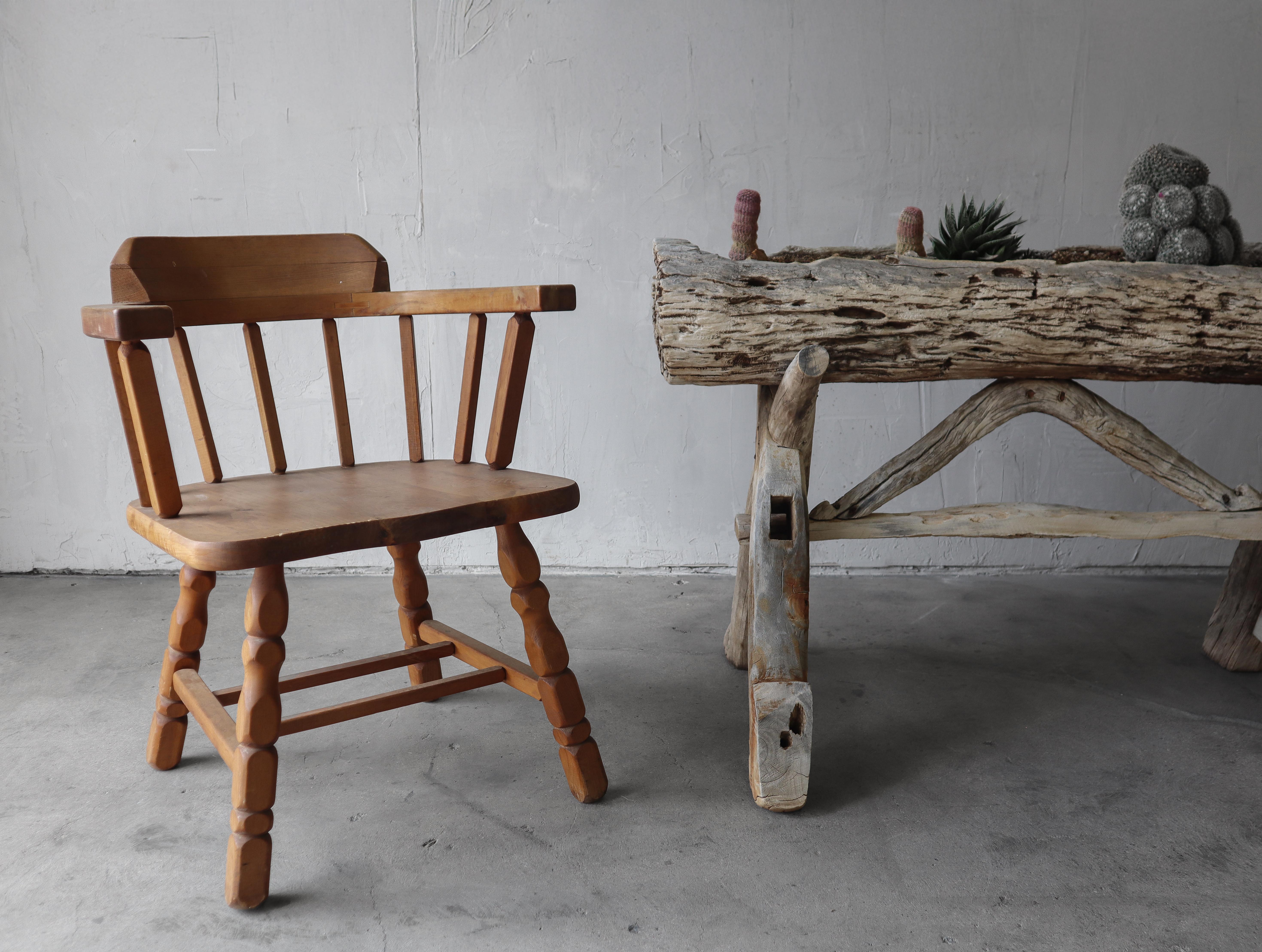 Primitive Pair of Antique Wooden Barrel Arm Chairs Chairs For Sale