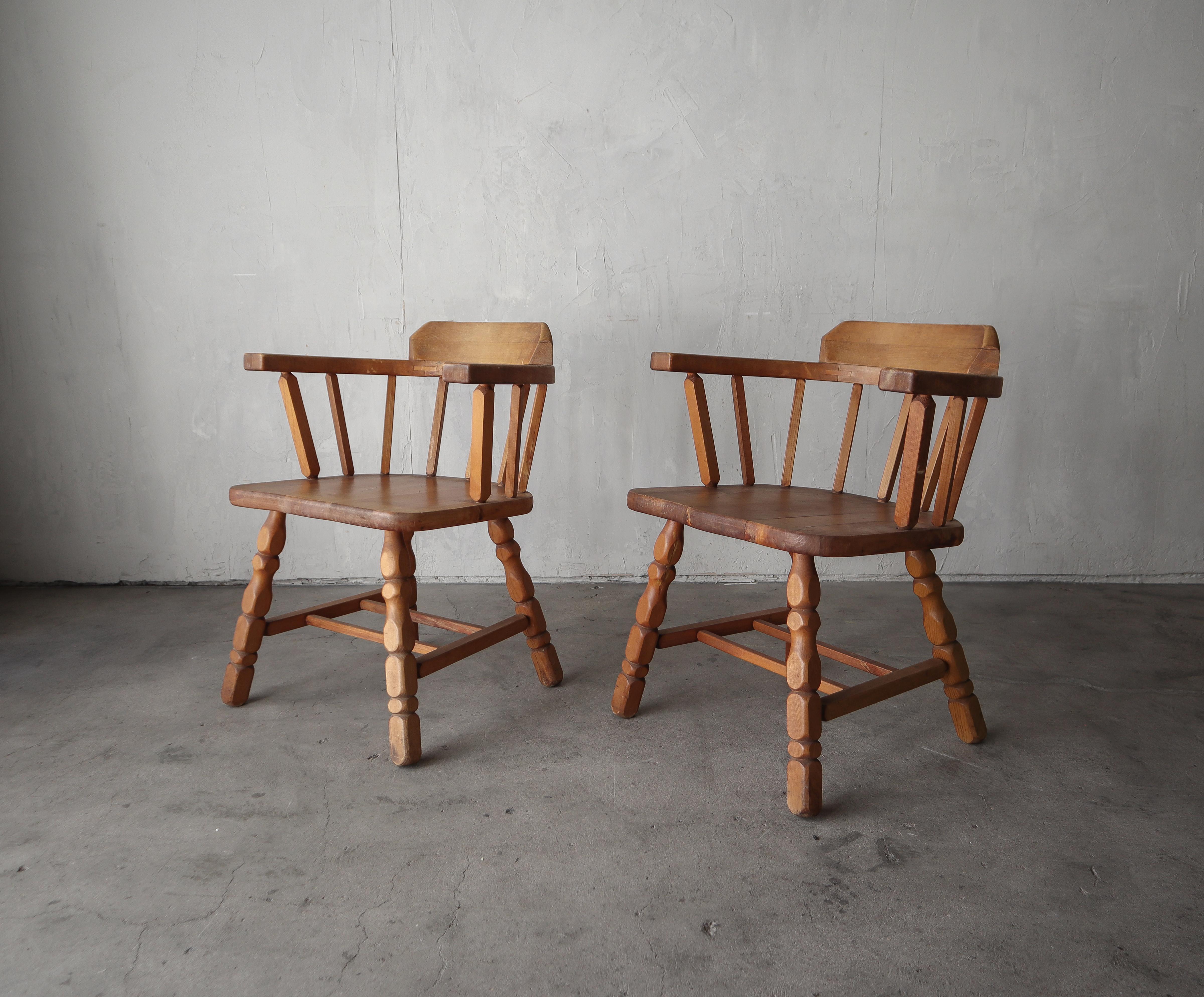 20th Century Pair of Antique Wooden Barrel Arm Chairs Chairs For Sale
