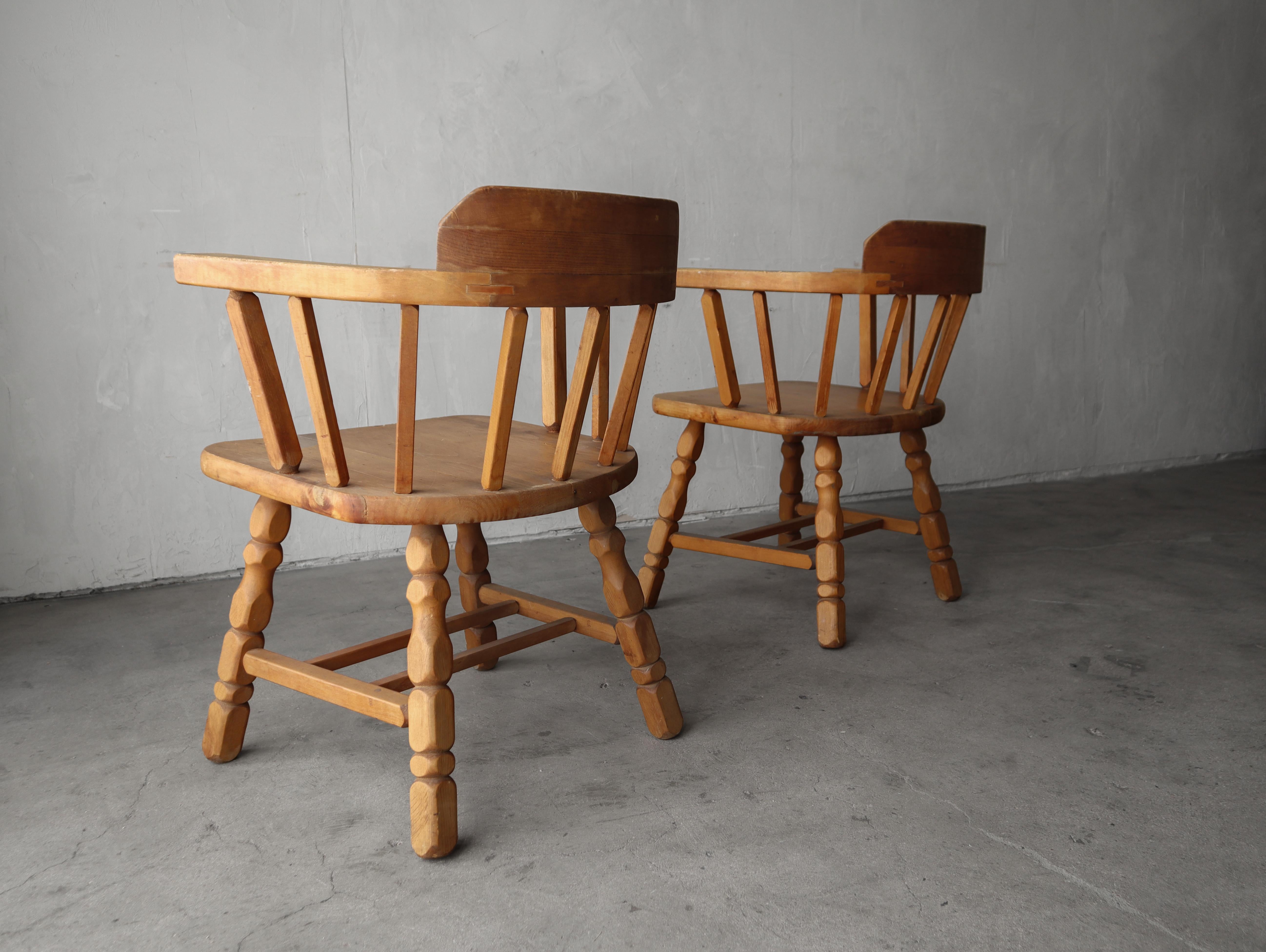 Pair of Antique Wooden Barrel Arm Chairs Chairs For Sale 1