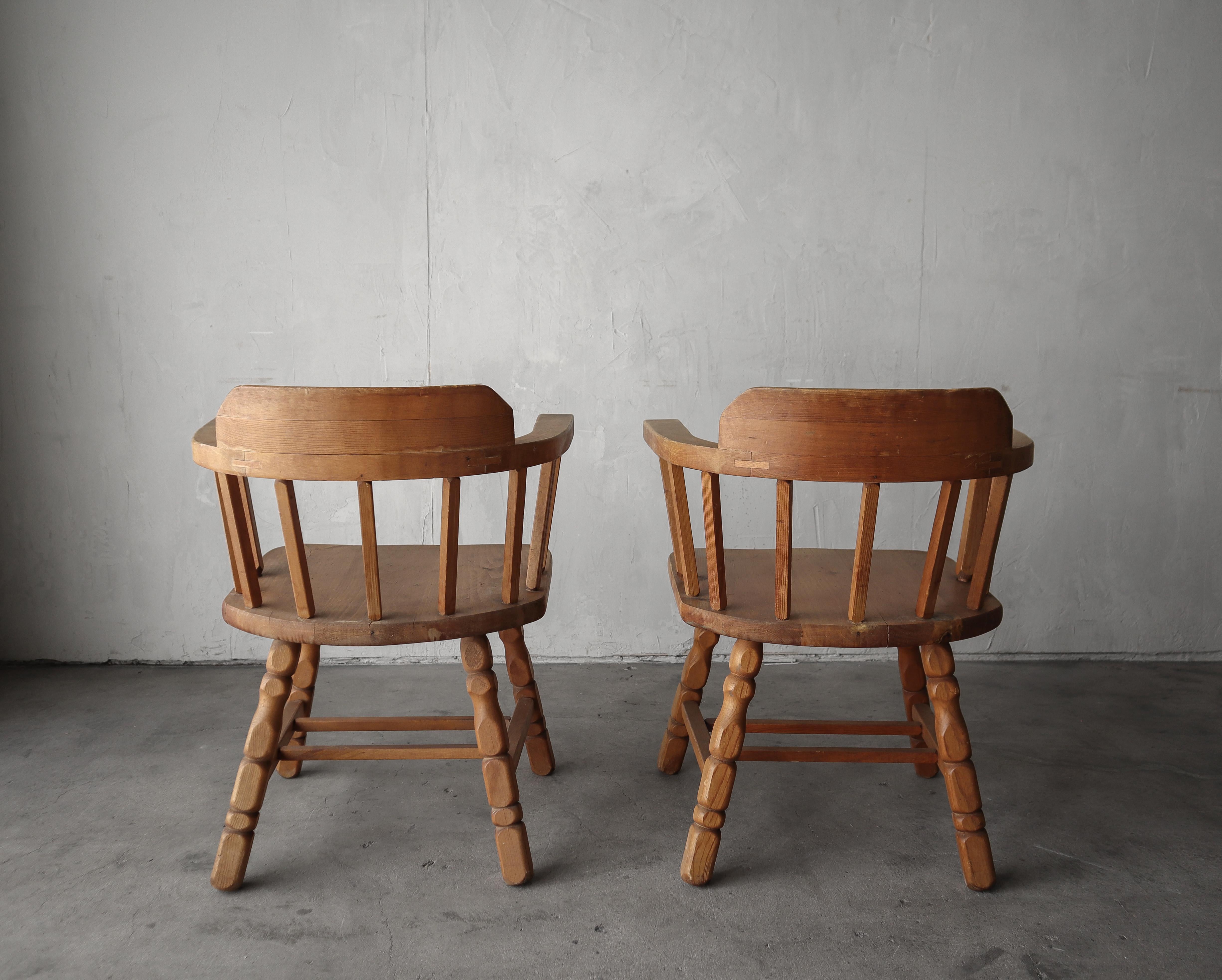 Pair of Antique Wooden Barrel Arm Chairs Chairs For Sale 2